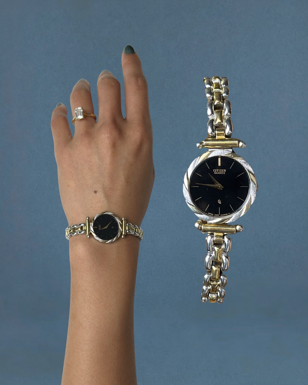 1980s Citizen black dial two-tone quartz watch
