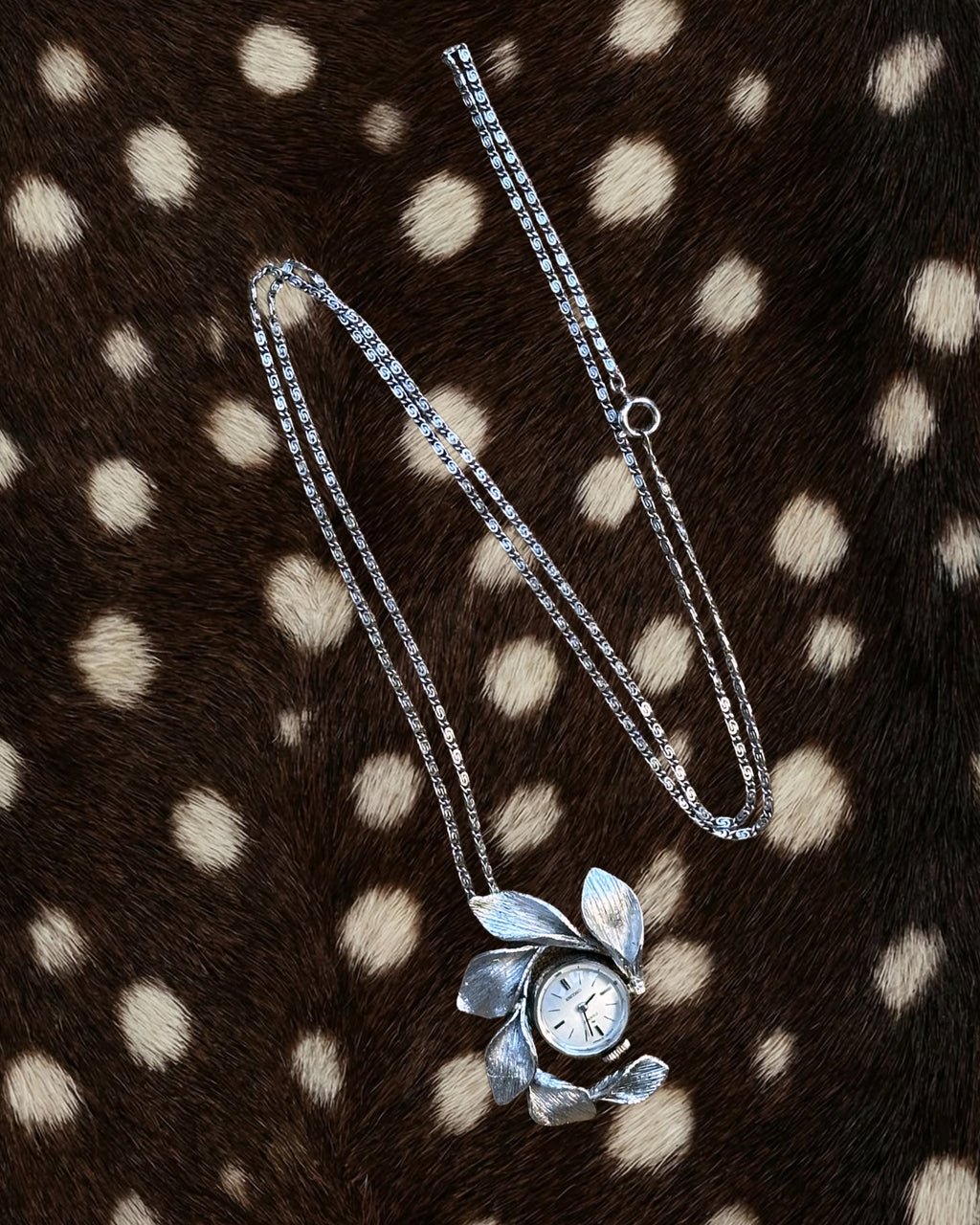 1970s Seiko floral mechanical watch necklace