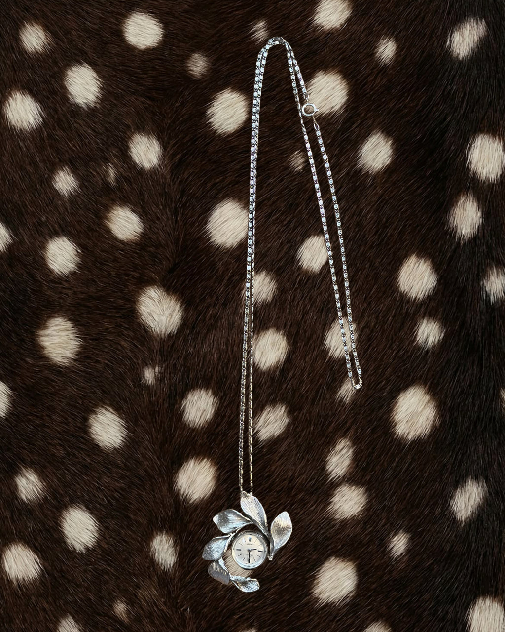 1970s Seiko floral mechanical watch necklace