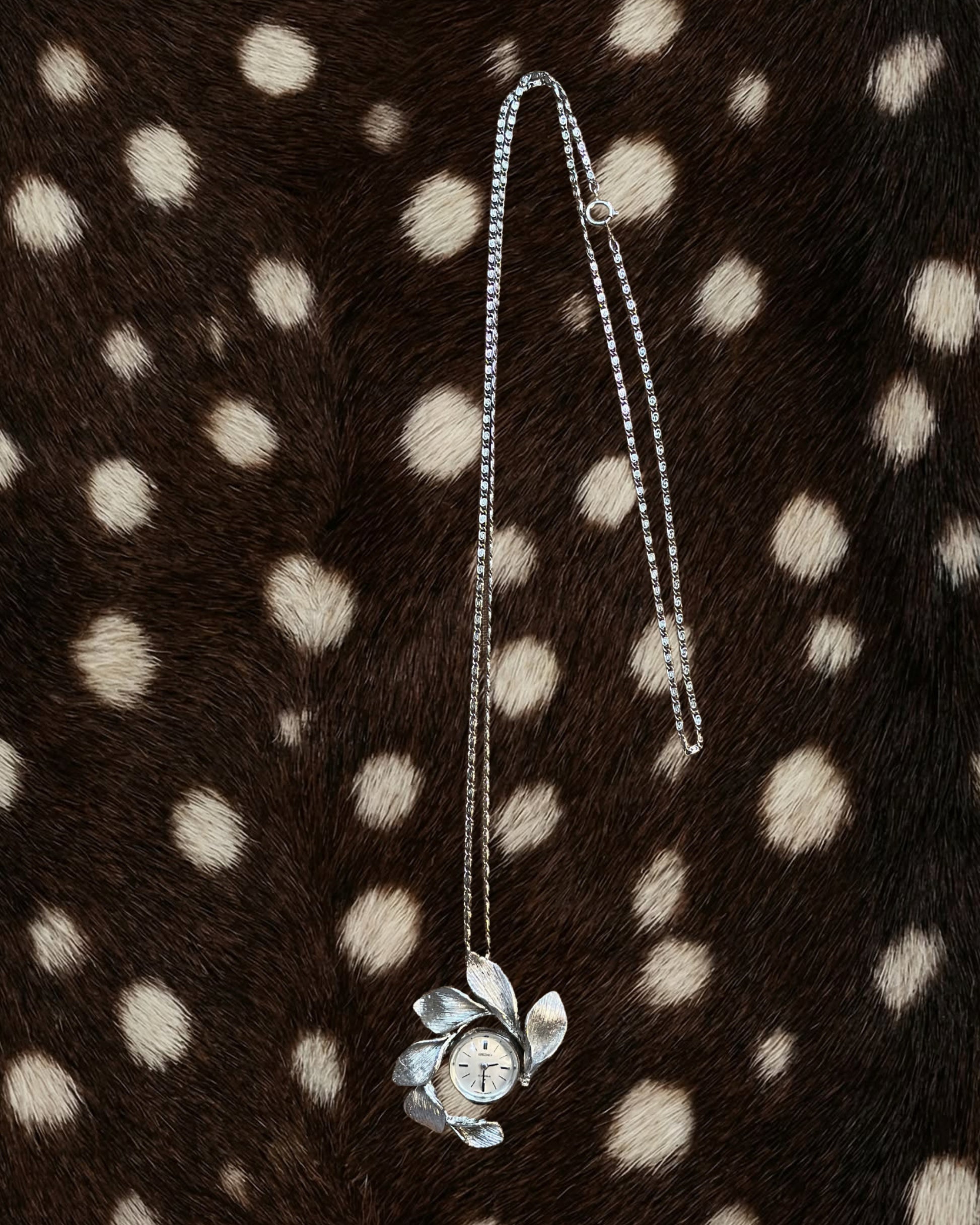 1970s Seiko floral mechanical watch necklace