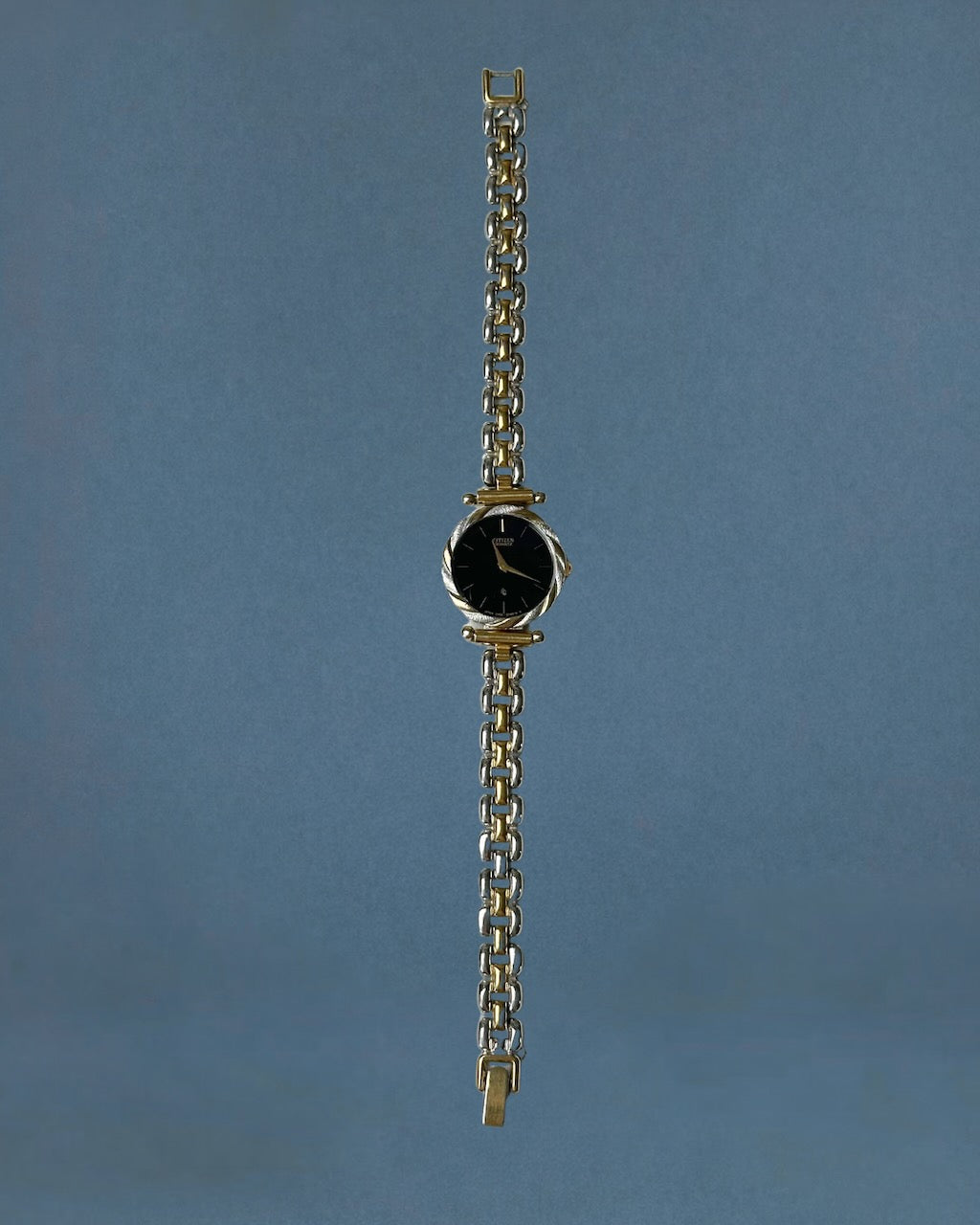 1980s Citizen black dial two-tone quartz watch