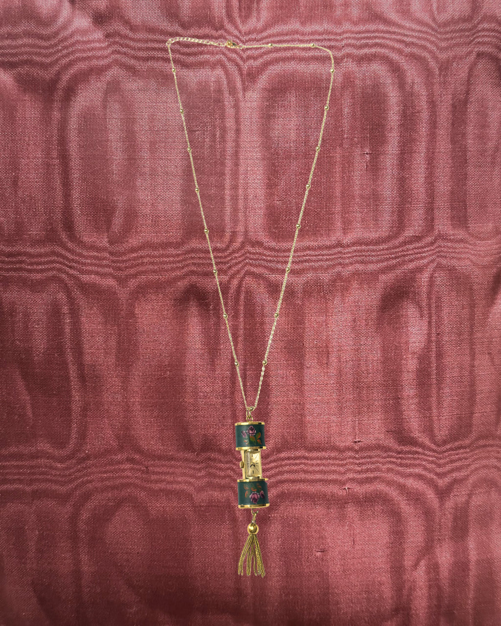 1960s Chandler tassel painted mechanical watch necklace