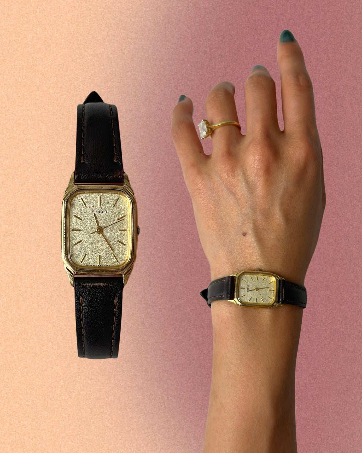 1980s Seiko rectangle brown leather quartz watch