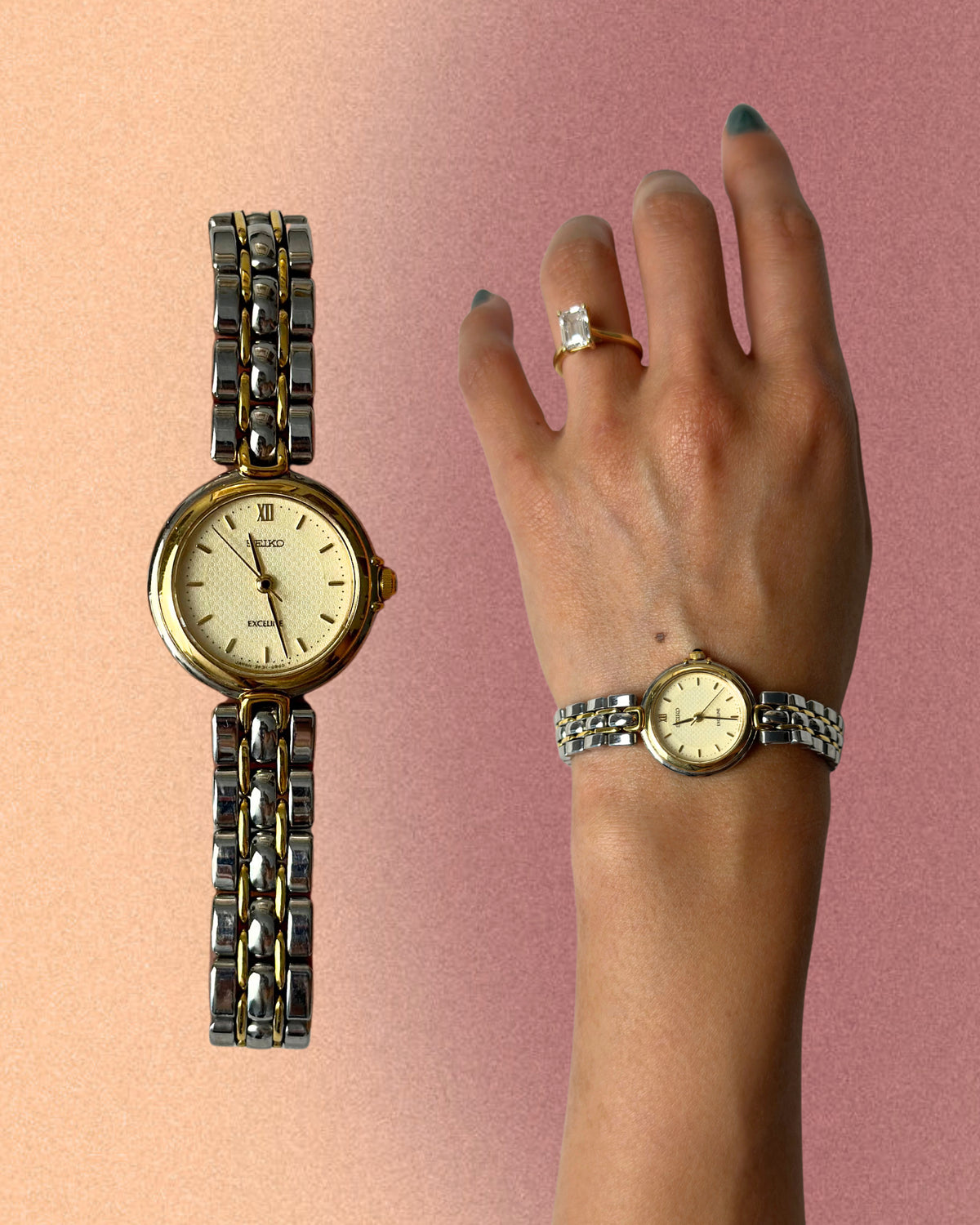 1980s Seiko Exceline two-tone round quartz watch