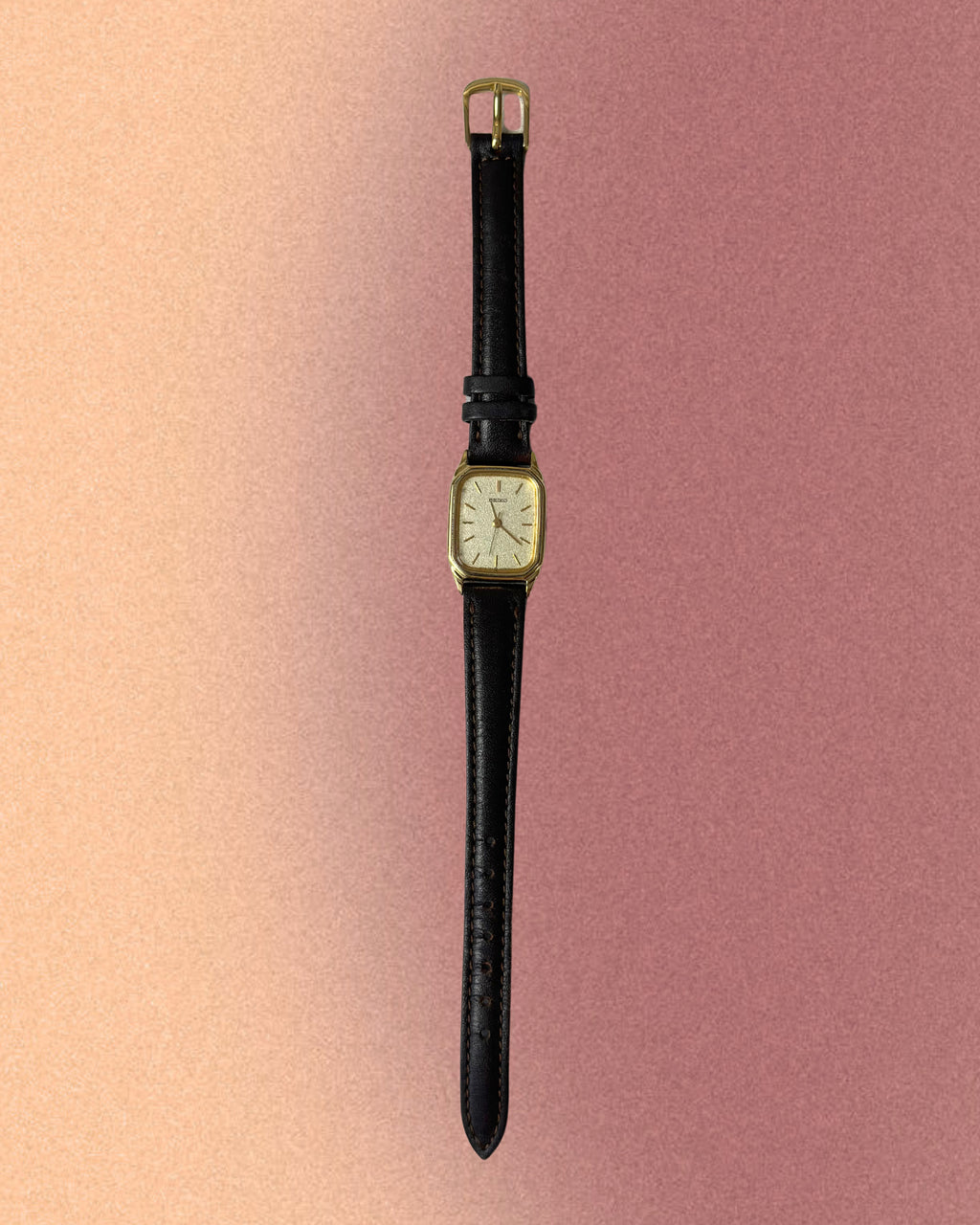 1980s Seiko rectangle brown leather quartz watch