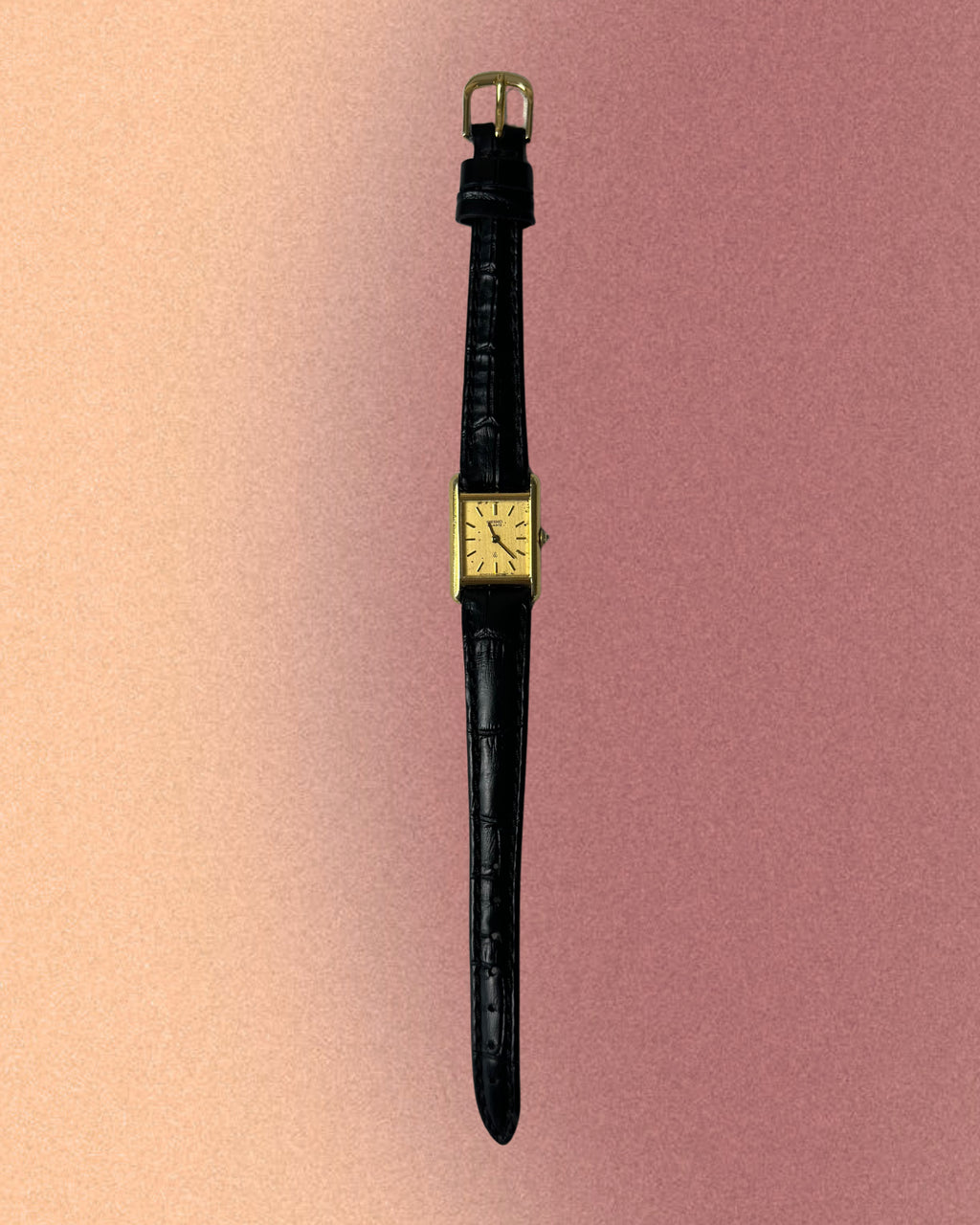 1980s Seiko rectangle black leather quartz watch