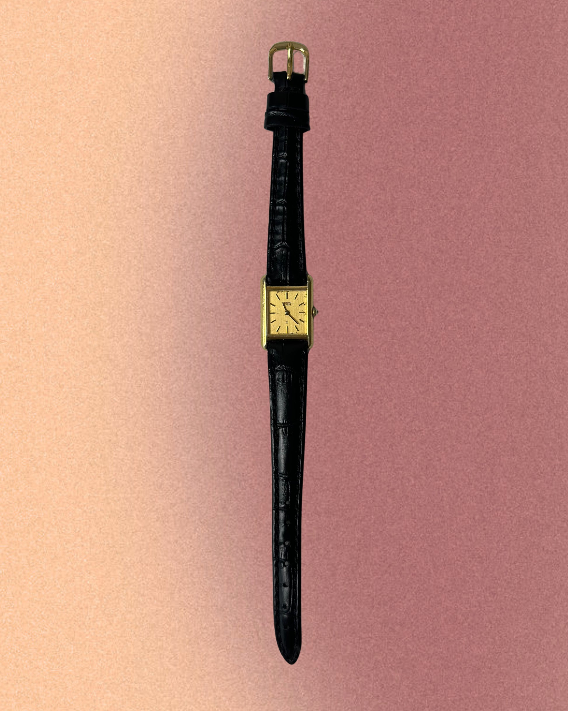 1980s Seiko rectangle black leather quartz watch