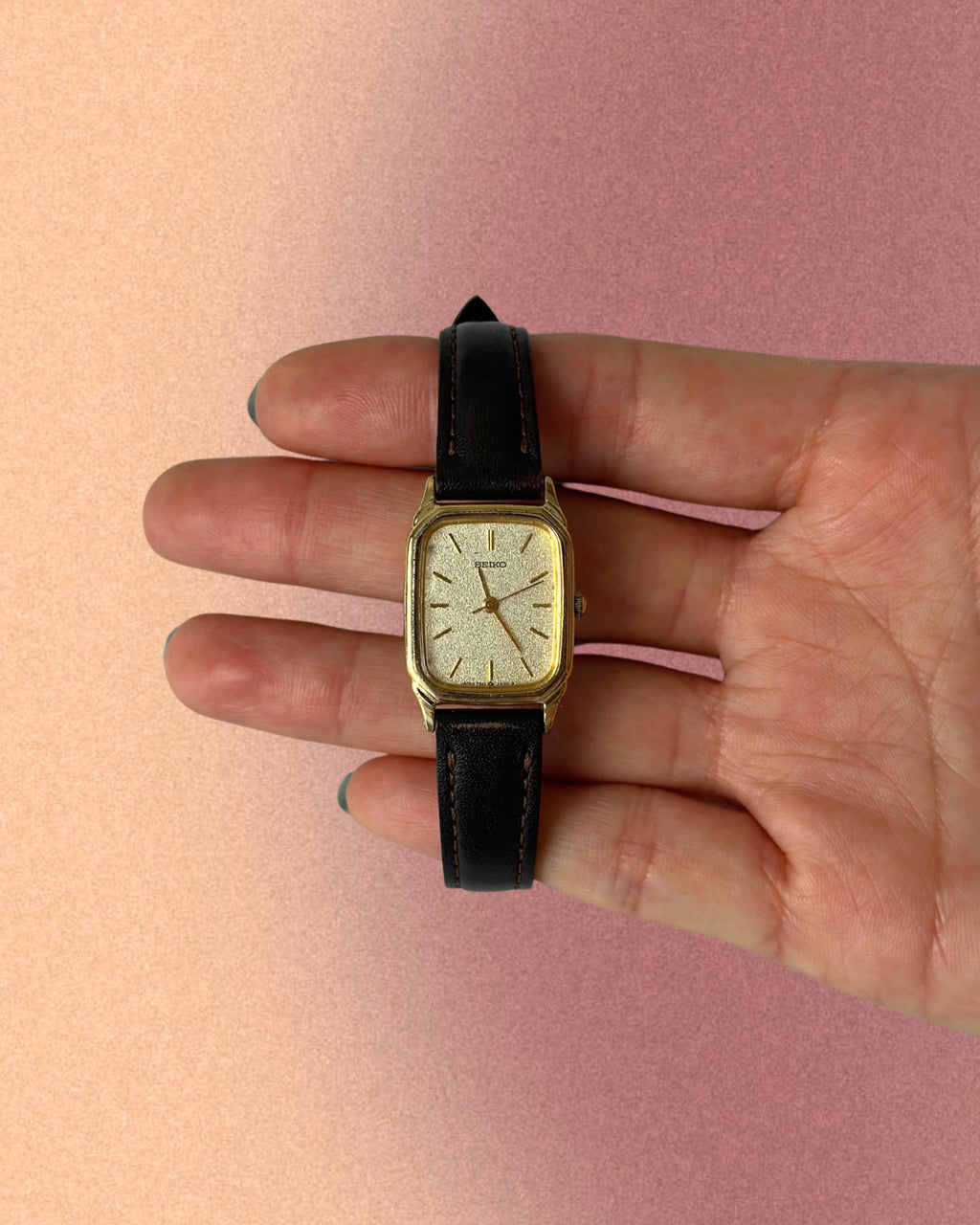 1980s Seiko rectangle brown leather quartz watch