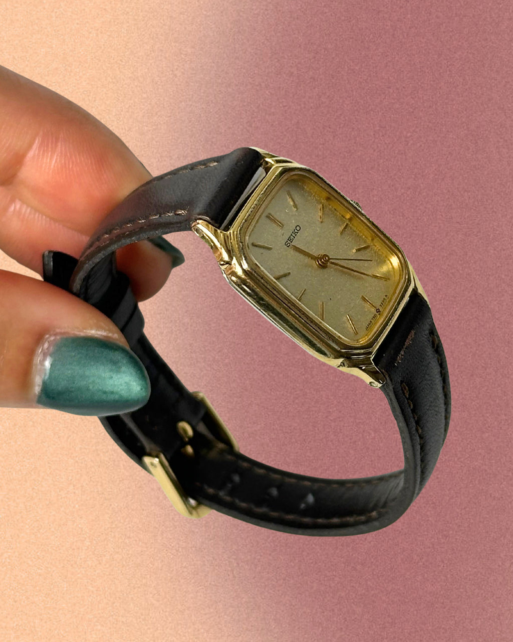 1980s Seiko rectangle brown leather quartz watch