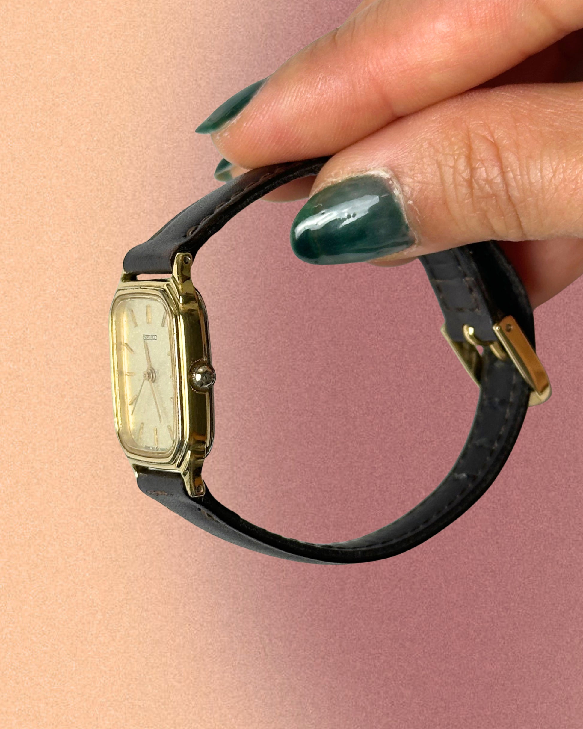 1980s Seiko rectangle brown leather quartz watch