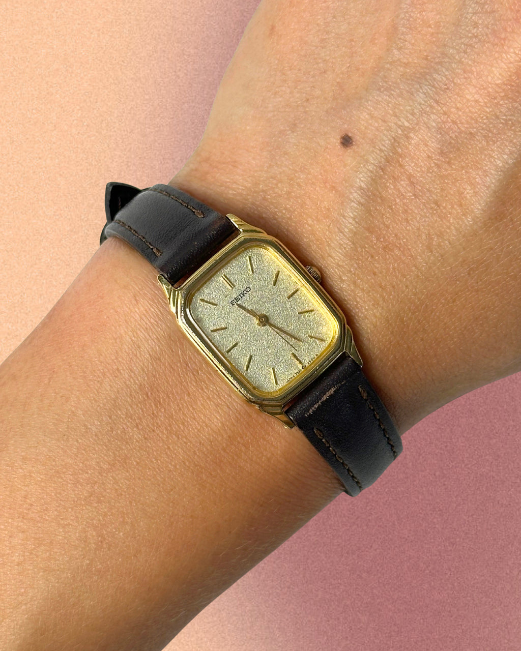 1980s Seiko rectangle brown leather quartz watch