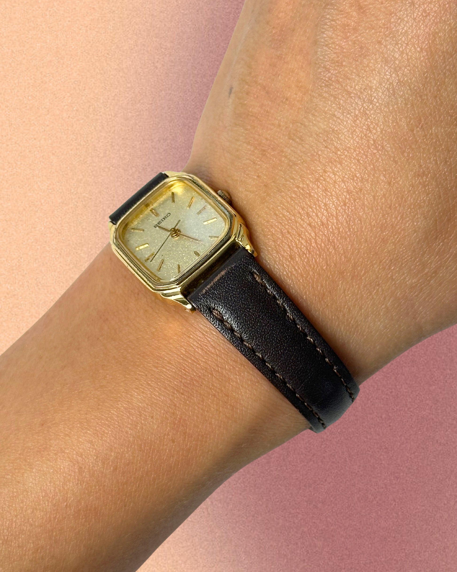 1980s Seiko rectangle brown leather quartz watch