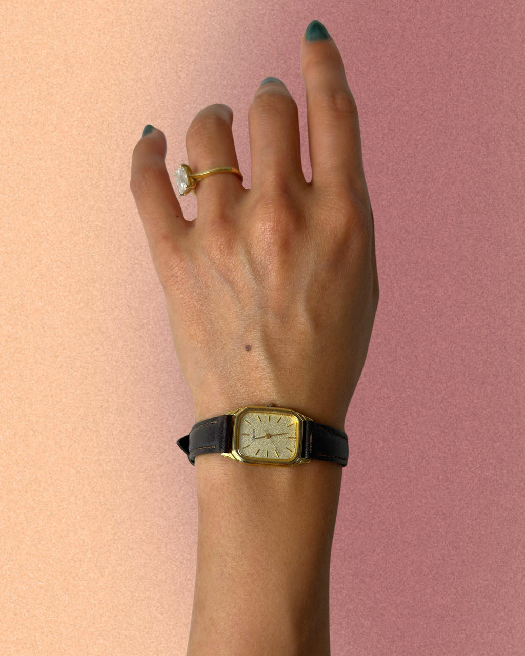 1980s Seiko rectangle brown leather quartz watch