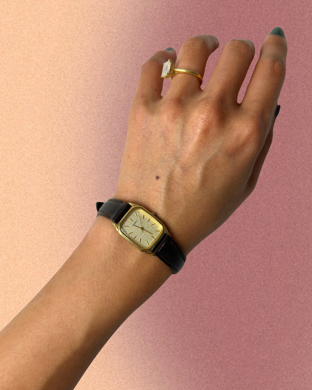 1980s Seiko rectangle brown leather quartz watch