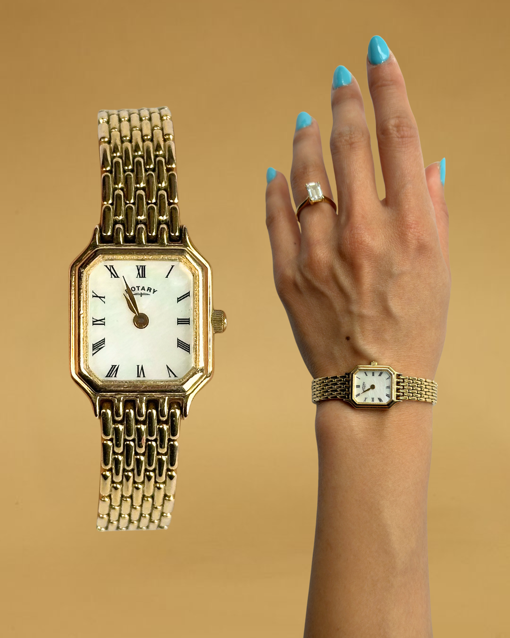 1980s Rotary gold-plated mother of pearl quartz watch