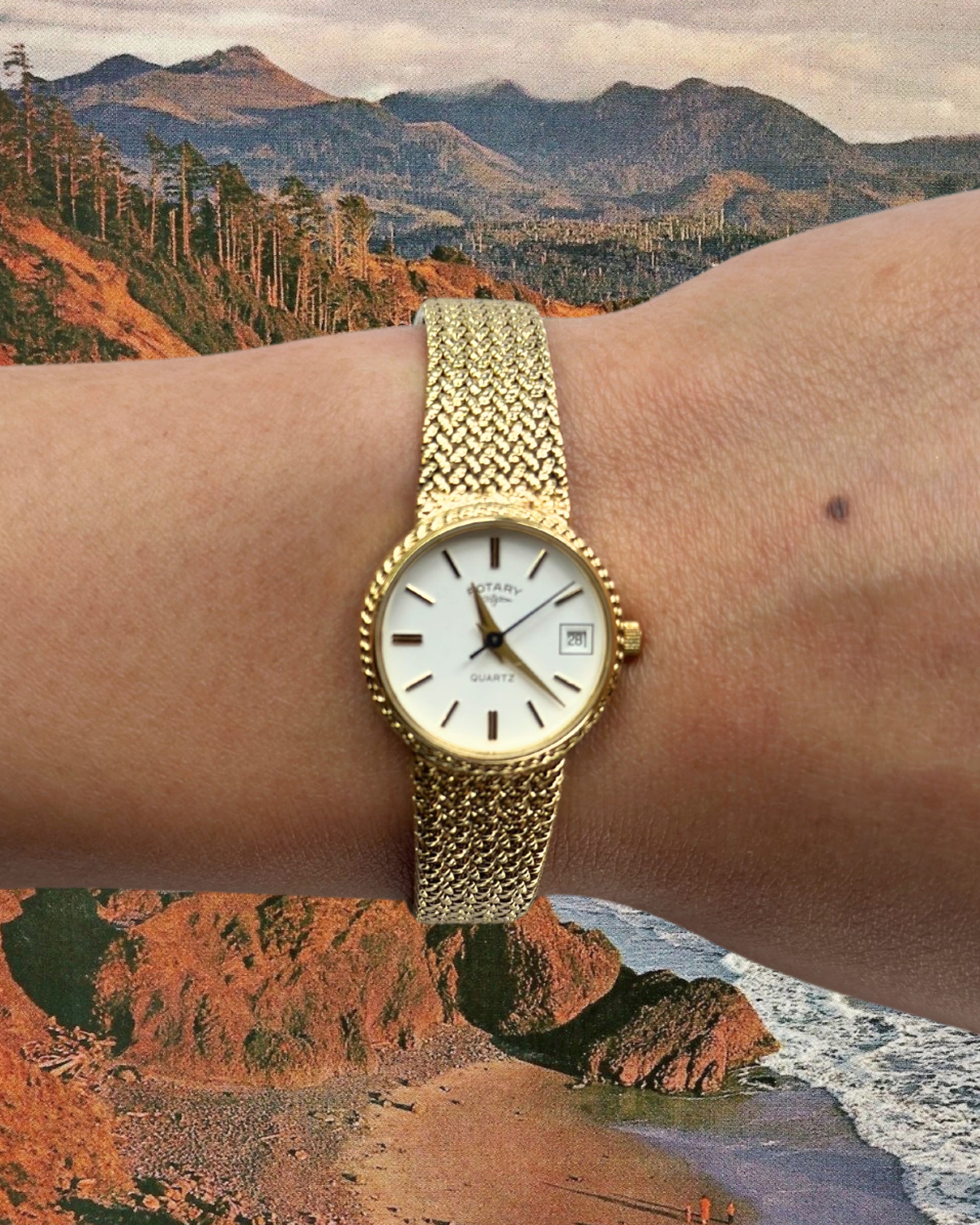1980s Rotary round gold-plated quartz watch