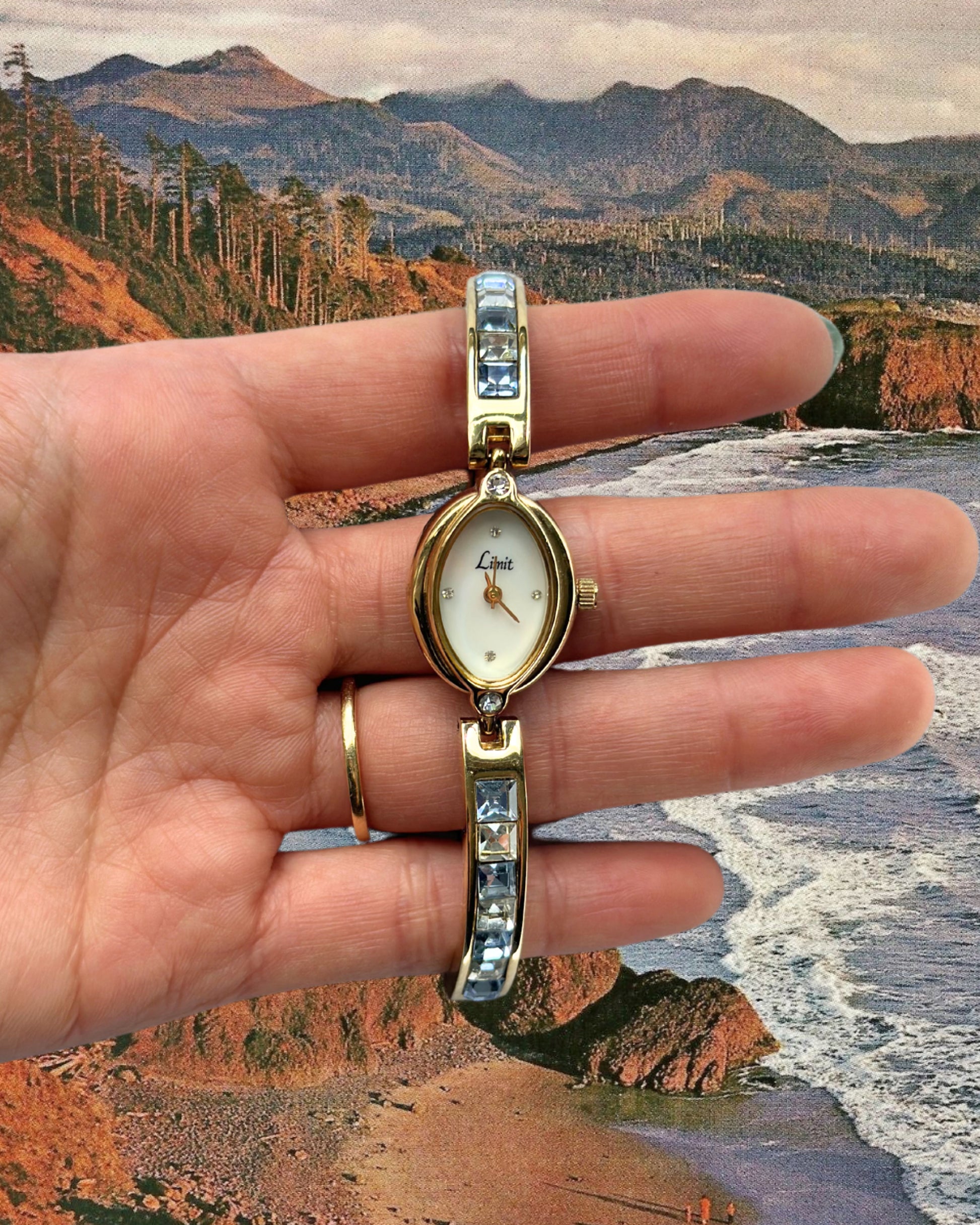 1980s Limit rhinestone adorned quartz watch