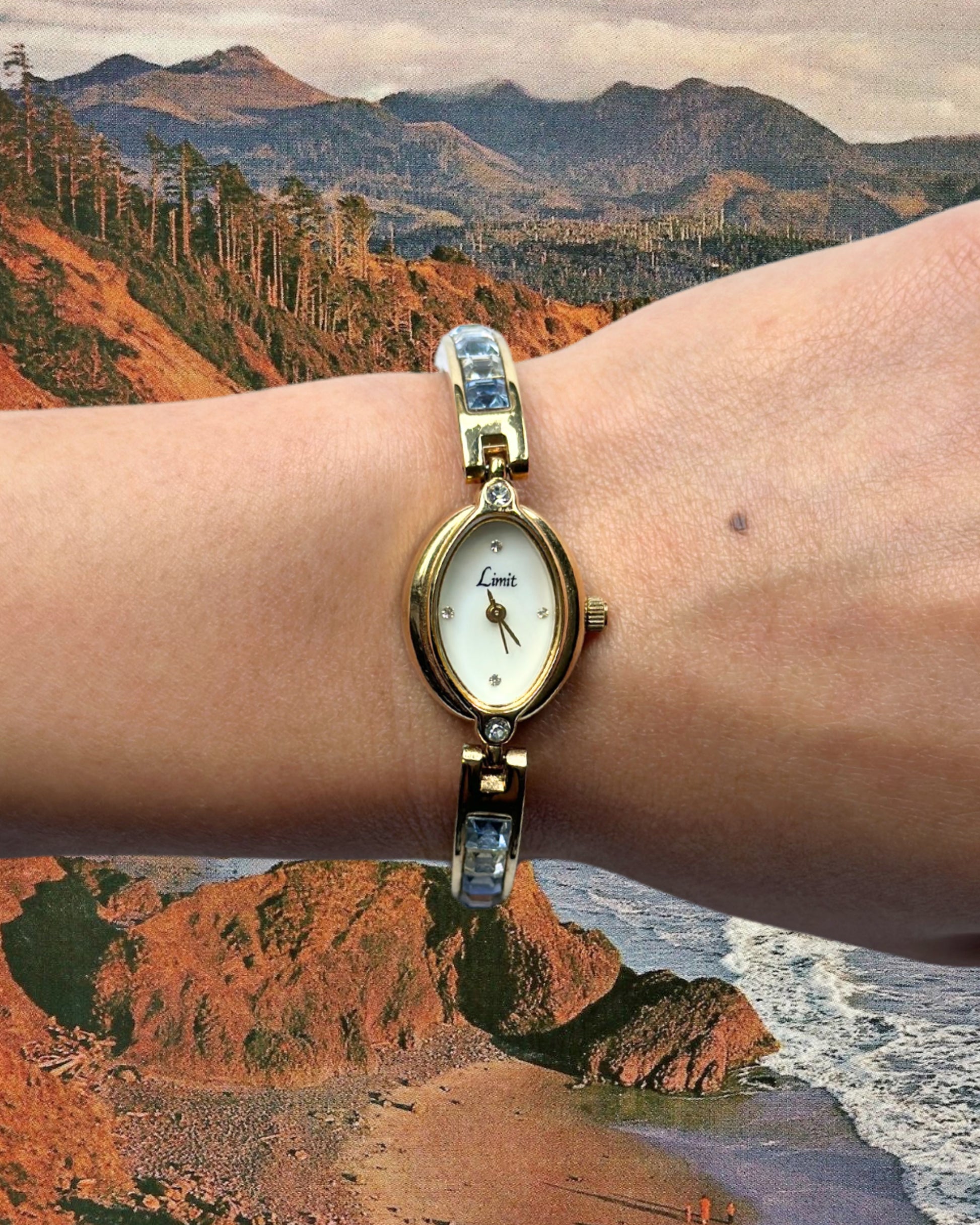 1980s Limit rhinestone adorned quartz watch