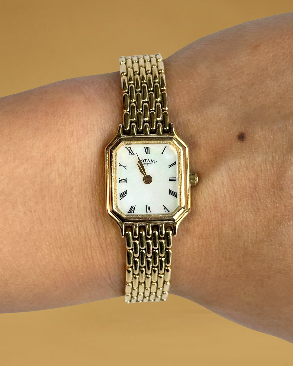 1980s Rotary gold-plated mother of pearl quartz watch