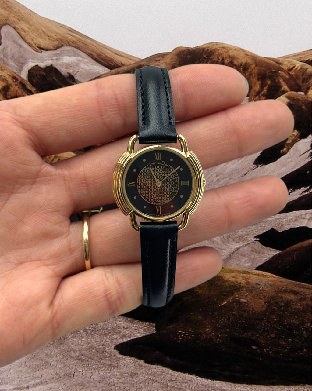1980s Dior black dial leather quartz watch