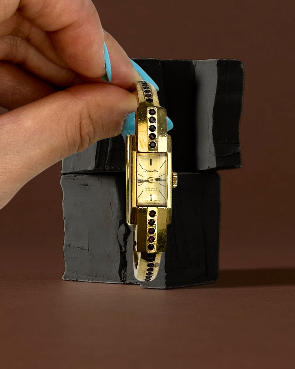 1950s Chandler garnet gold-plated bangle mechanical watch