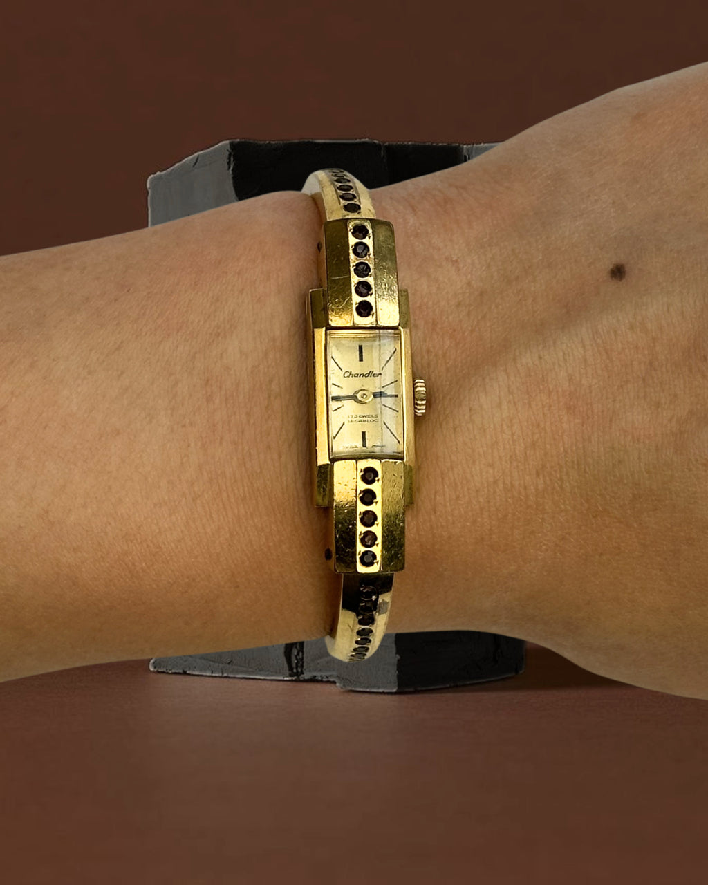 1950s Chandler garnet gold-plated bangle mechanical watch