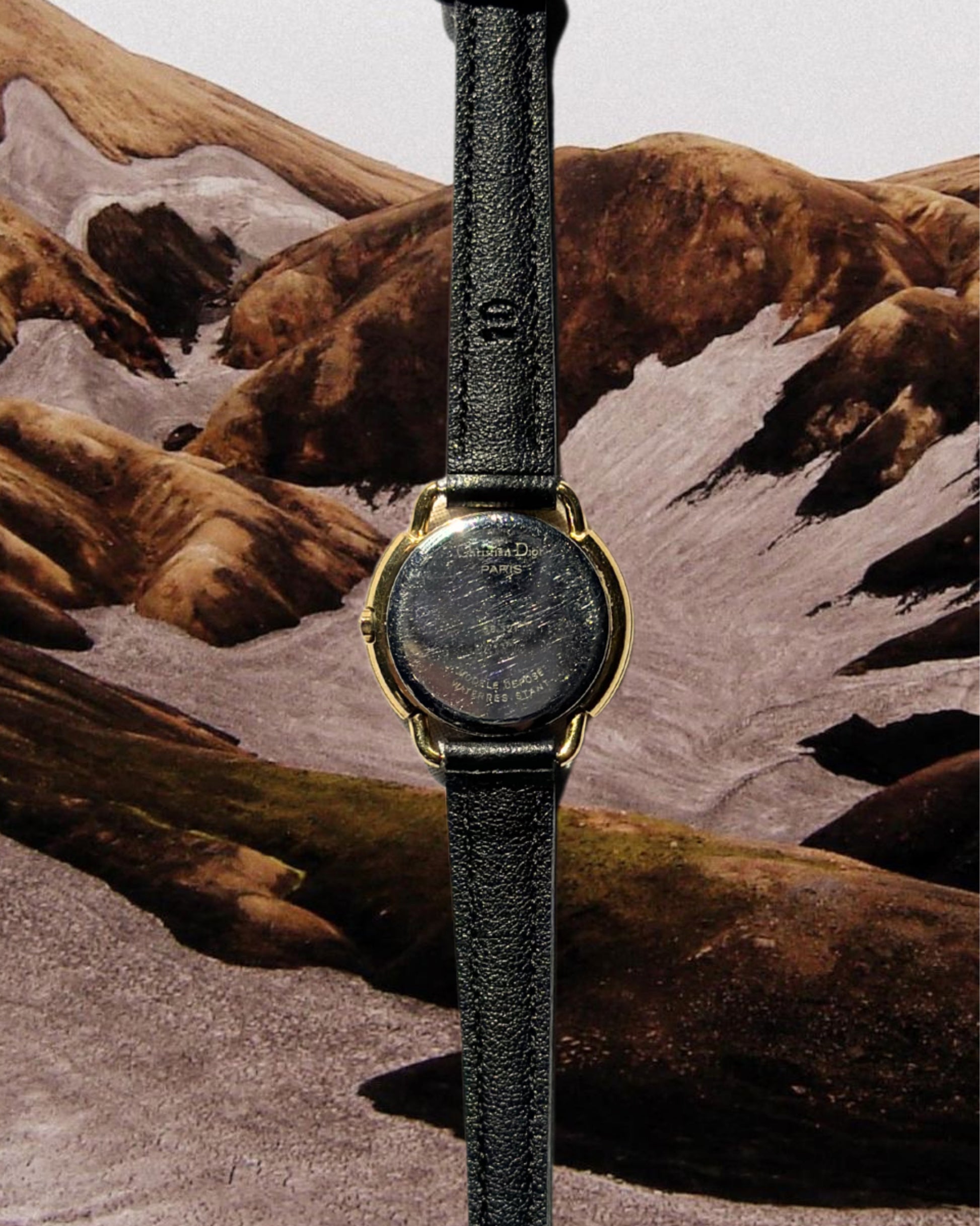 1980s Dior black dial leather quartz watch
