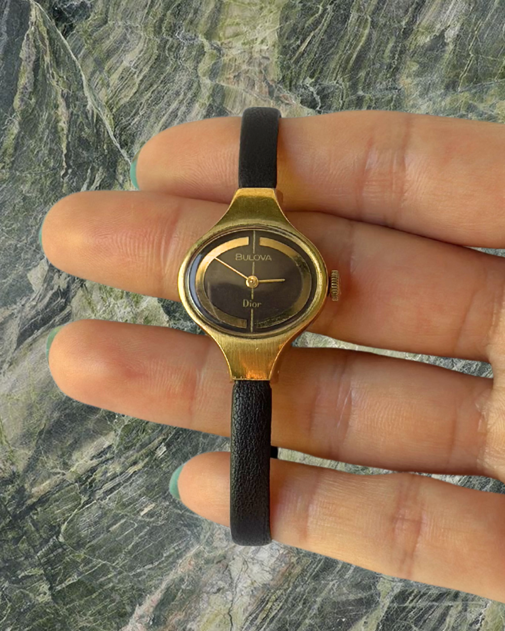 1970s Dior x Bulova gold-tone brown mechanical watch