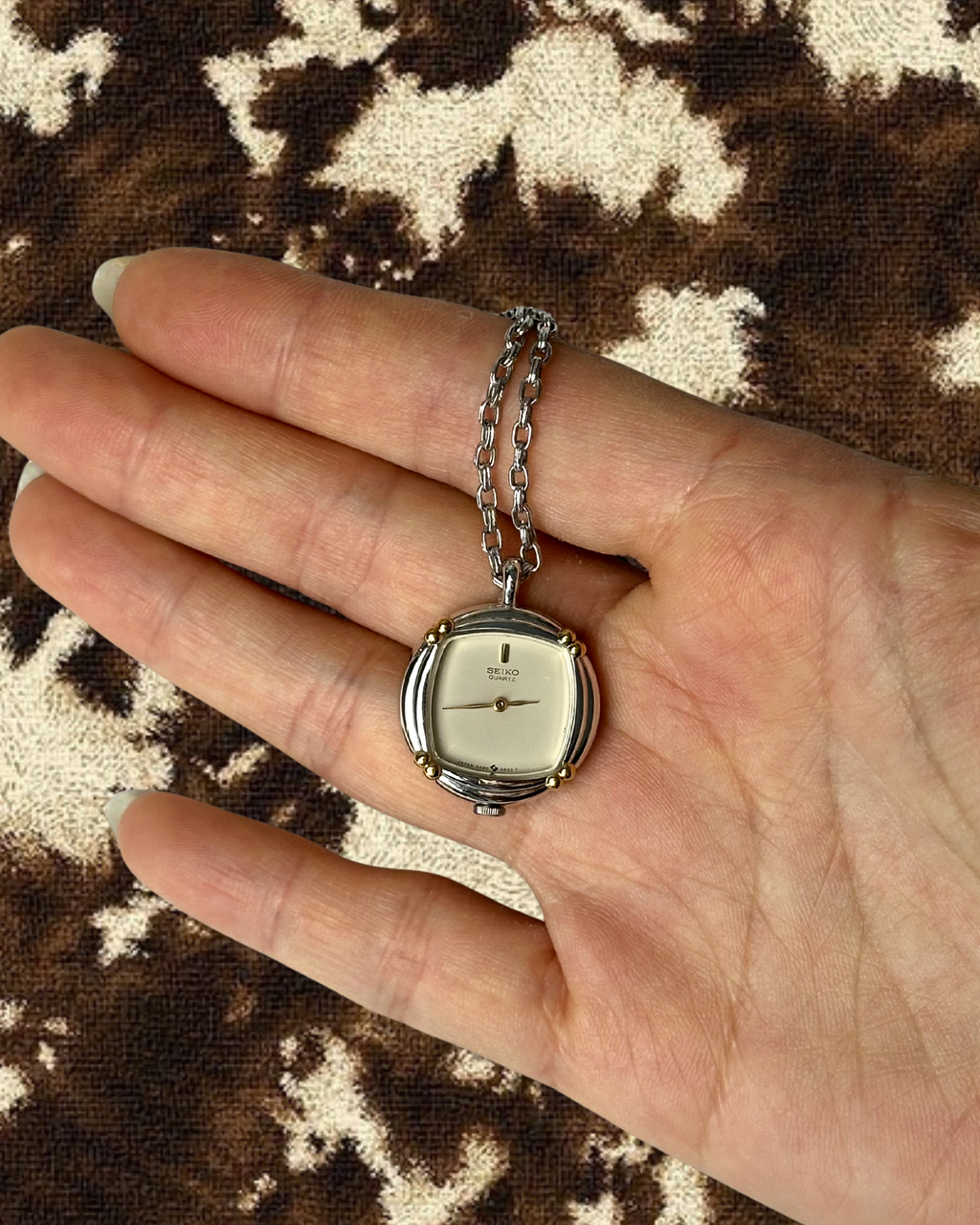 1980s Seiko two-tone quartz watch necklace