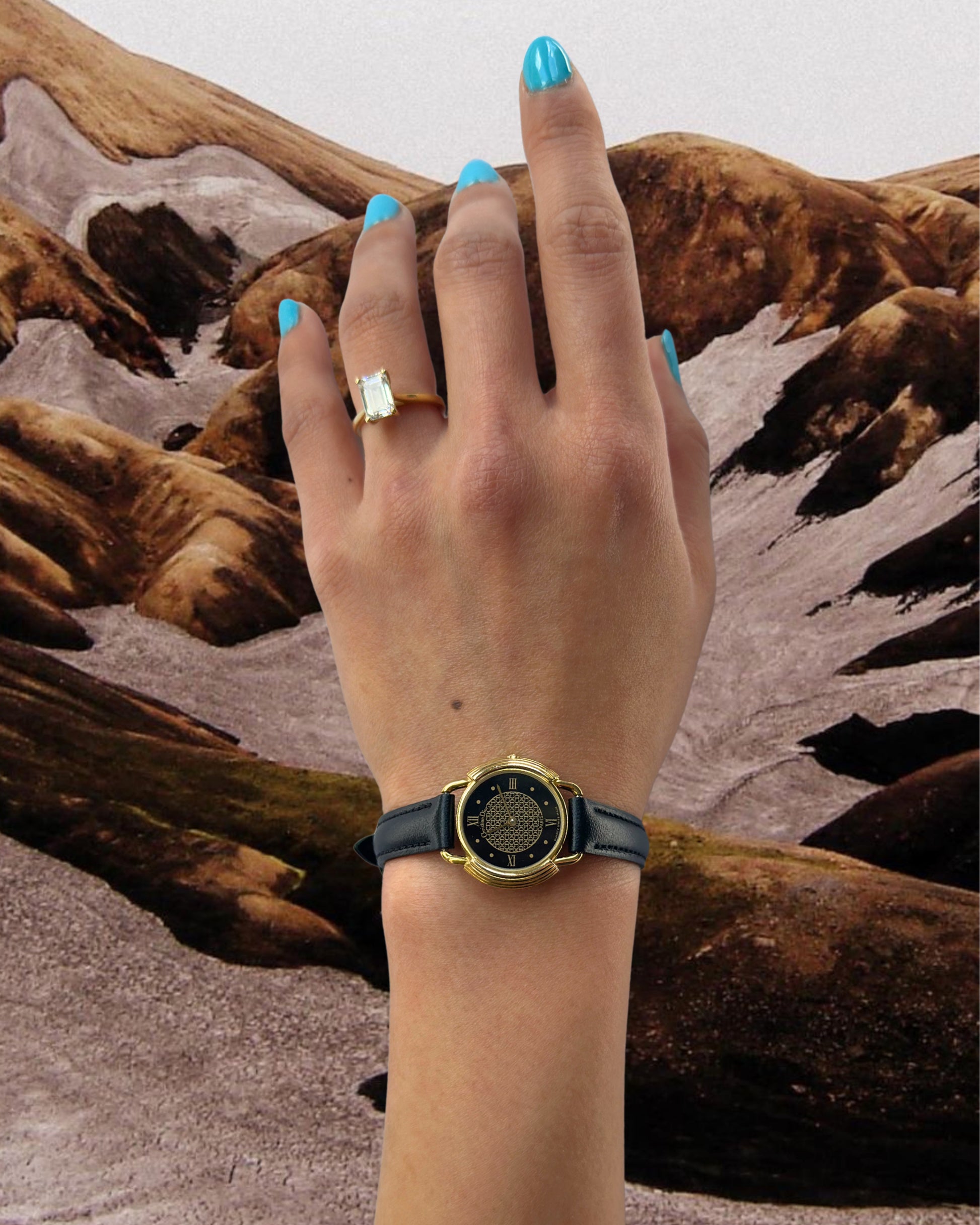1980s Dior black dial leather quartz watch
