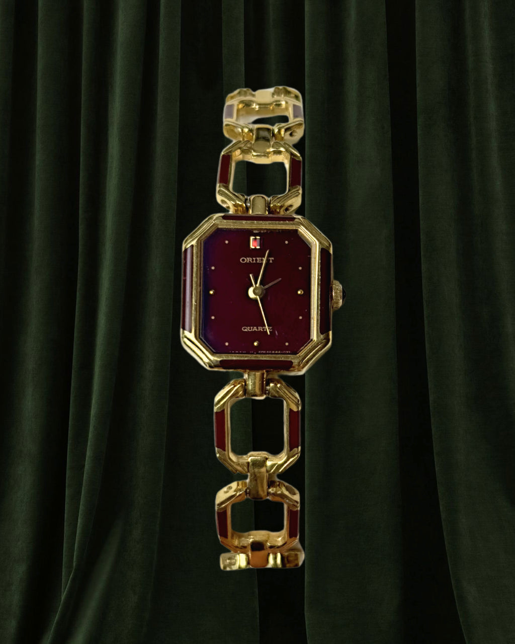 1980s Orient burgundy octagon quartz watch