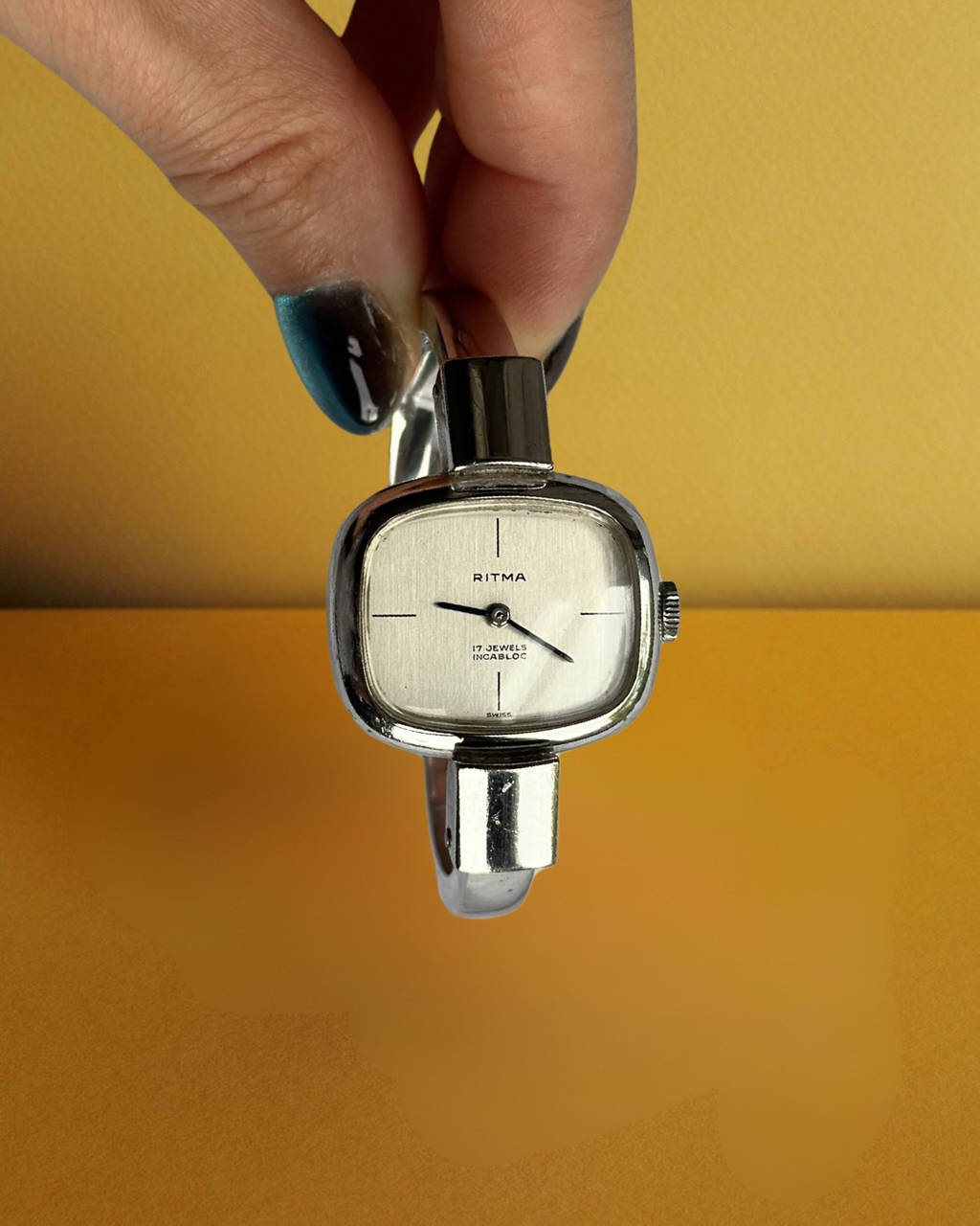 1970s Ritma silver tone bangle mechanical watch