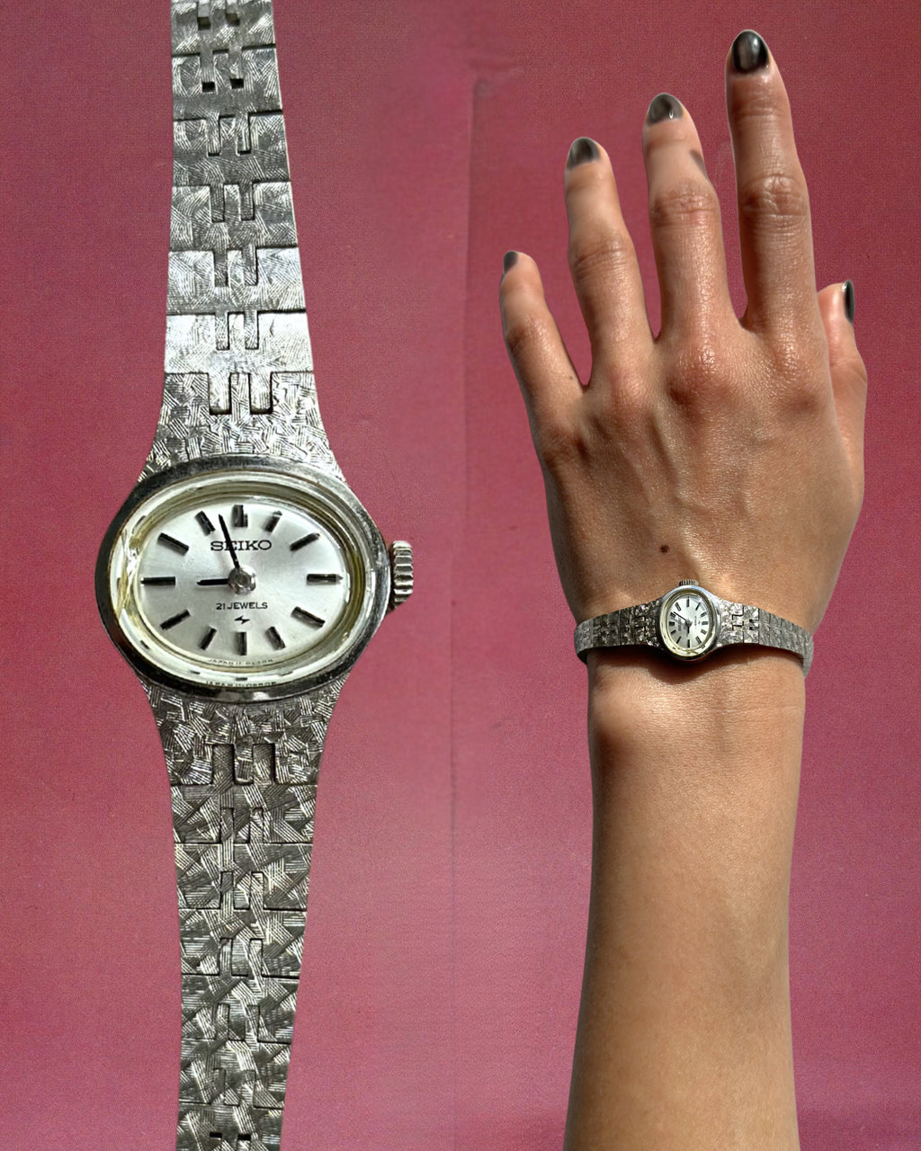 1970s Seiko silver-plated oval slim mechanical watch