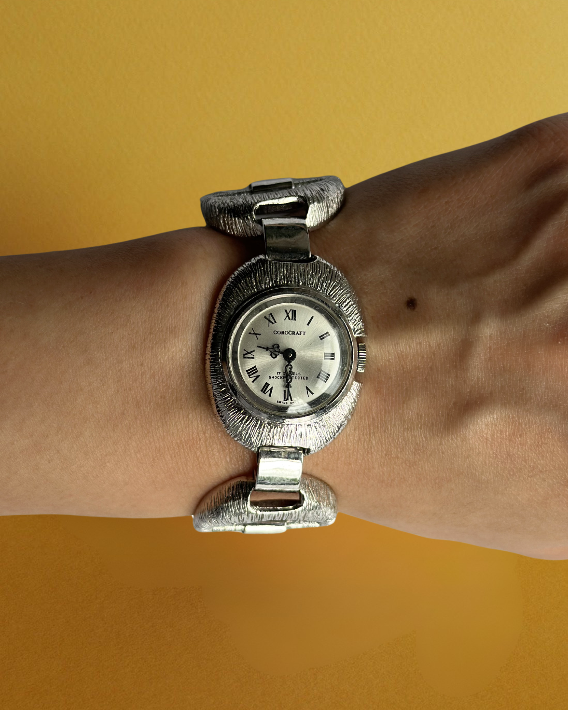 1970s Corocraft silver tone mechanical watch