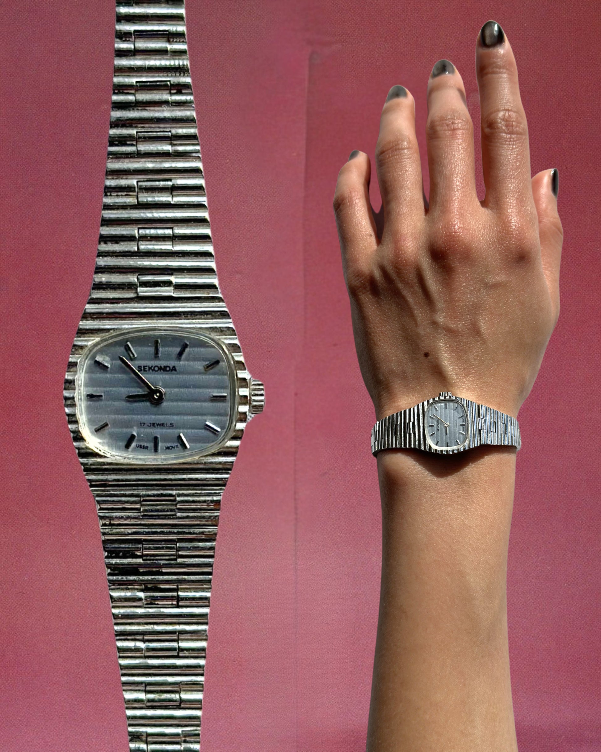 1970s Sekonda groove silver tone mechanical watch