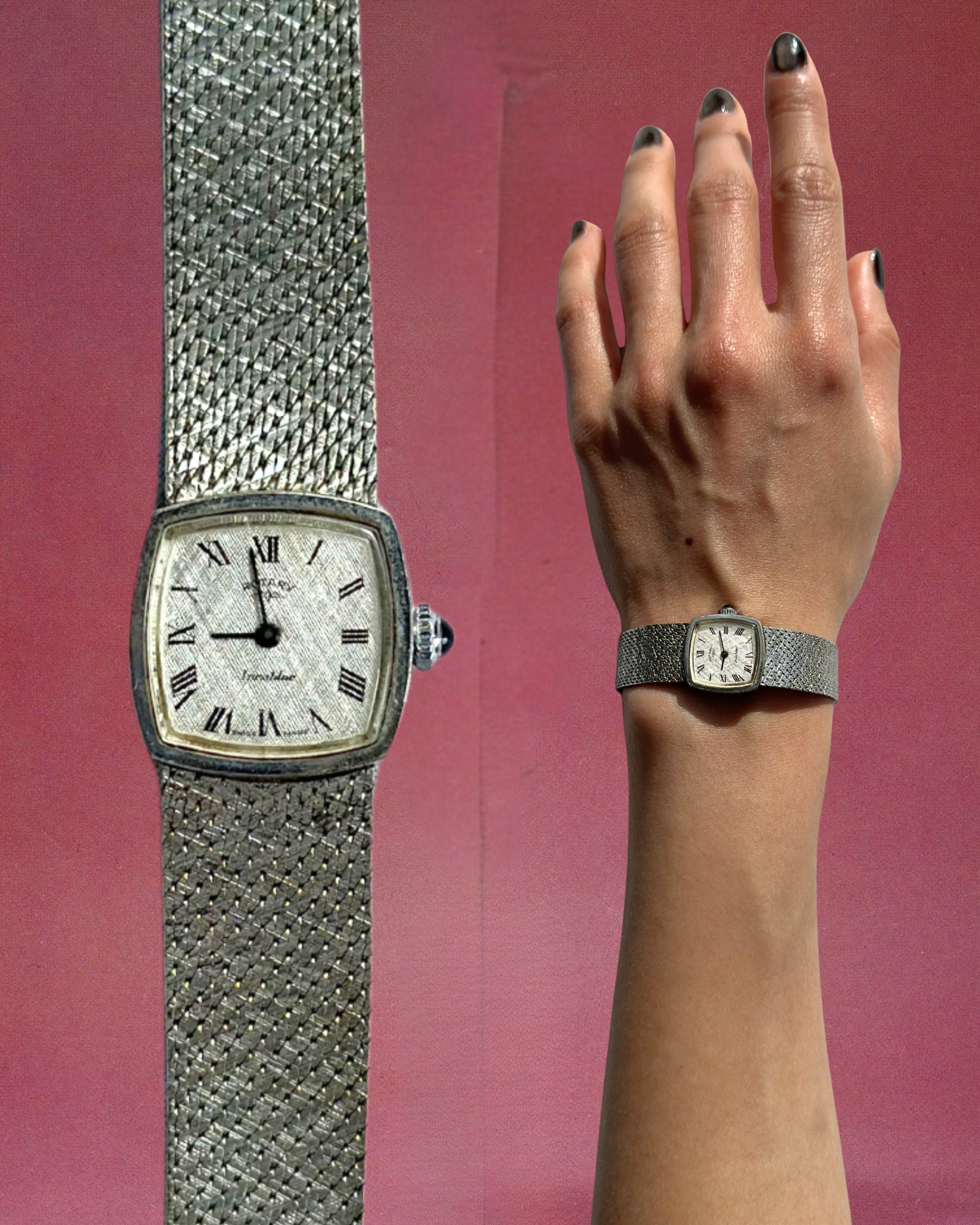 1970s Rotary silver-plated mesh mechanical watch