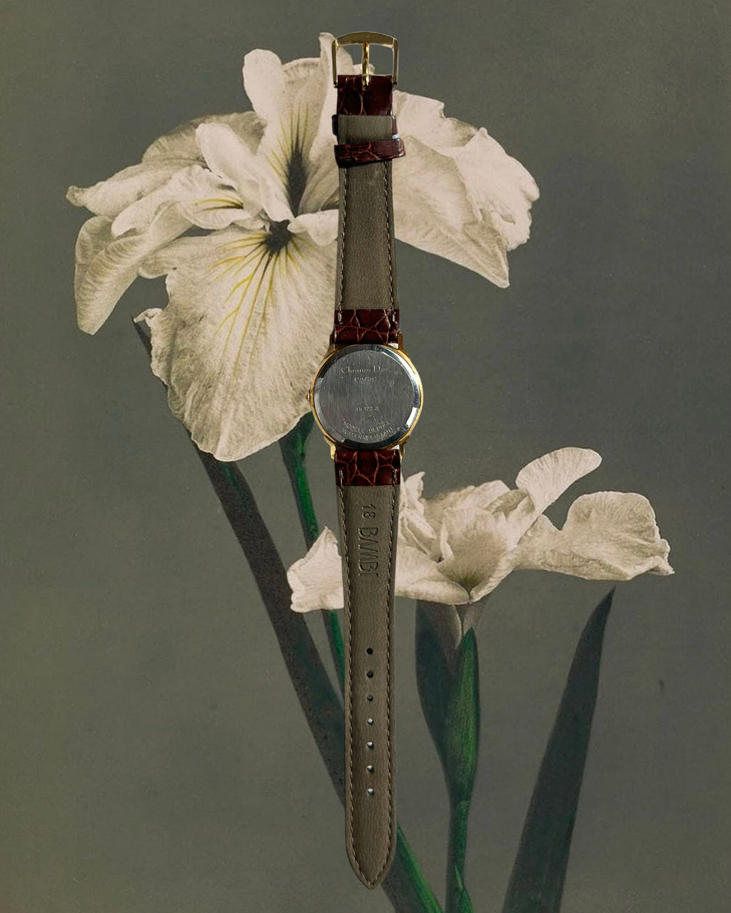 1980s Christian Dior gold and brown leather quartz watch