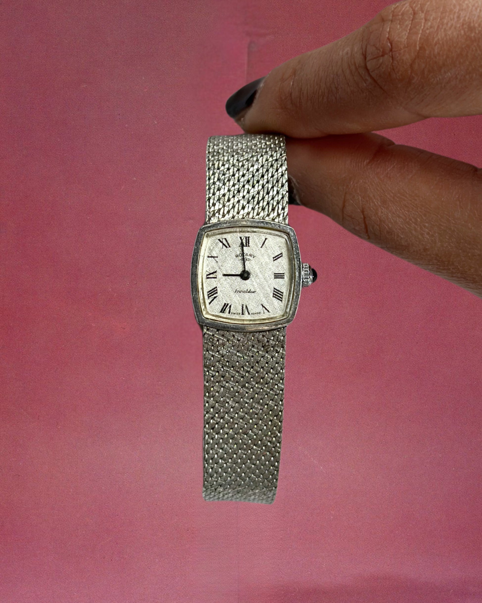 1970s Rotary silver-plated mesh mechanical watch