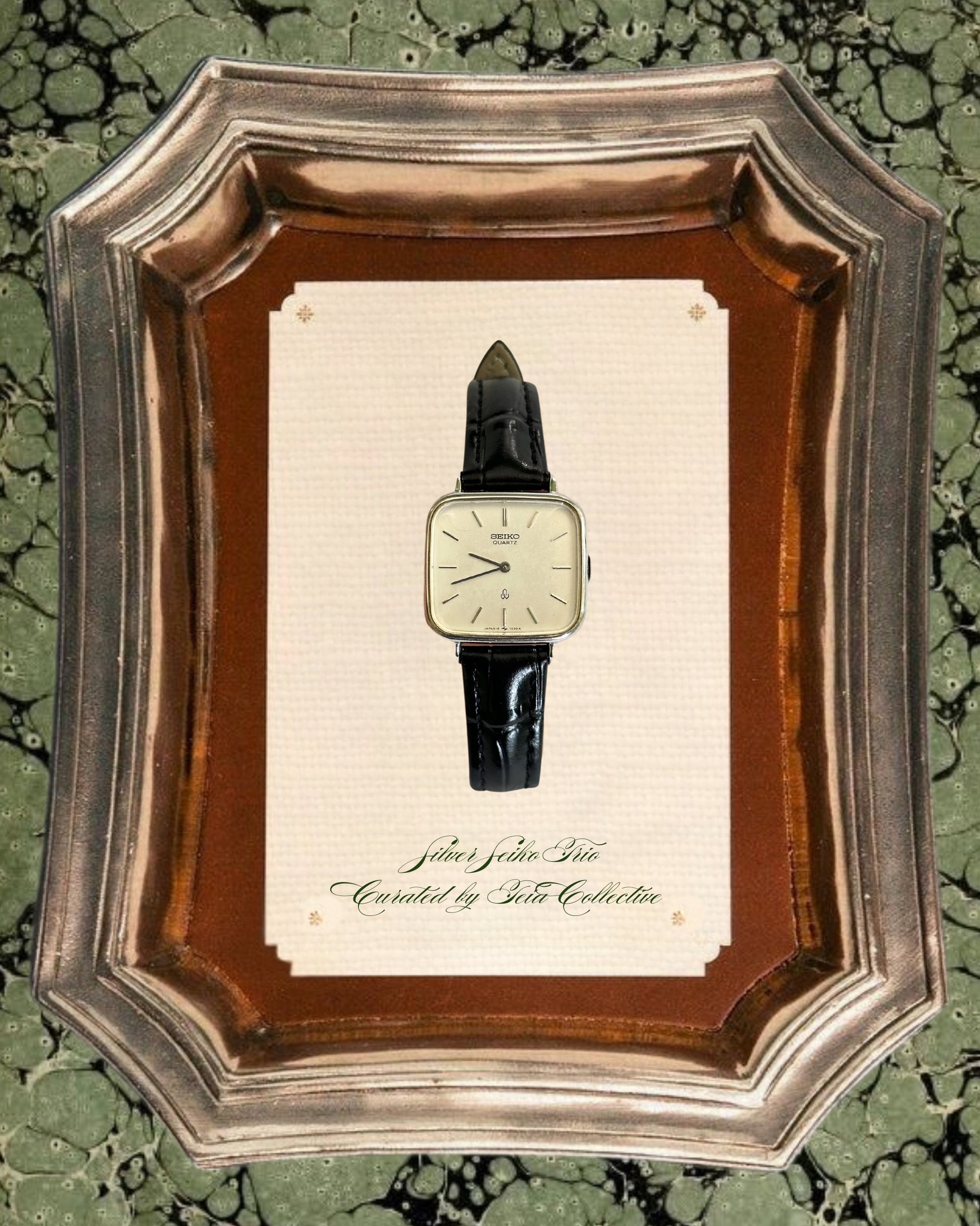 1980s Seiko square black leather quartz watch