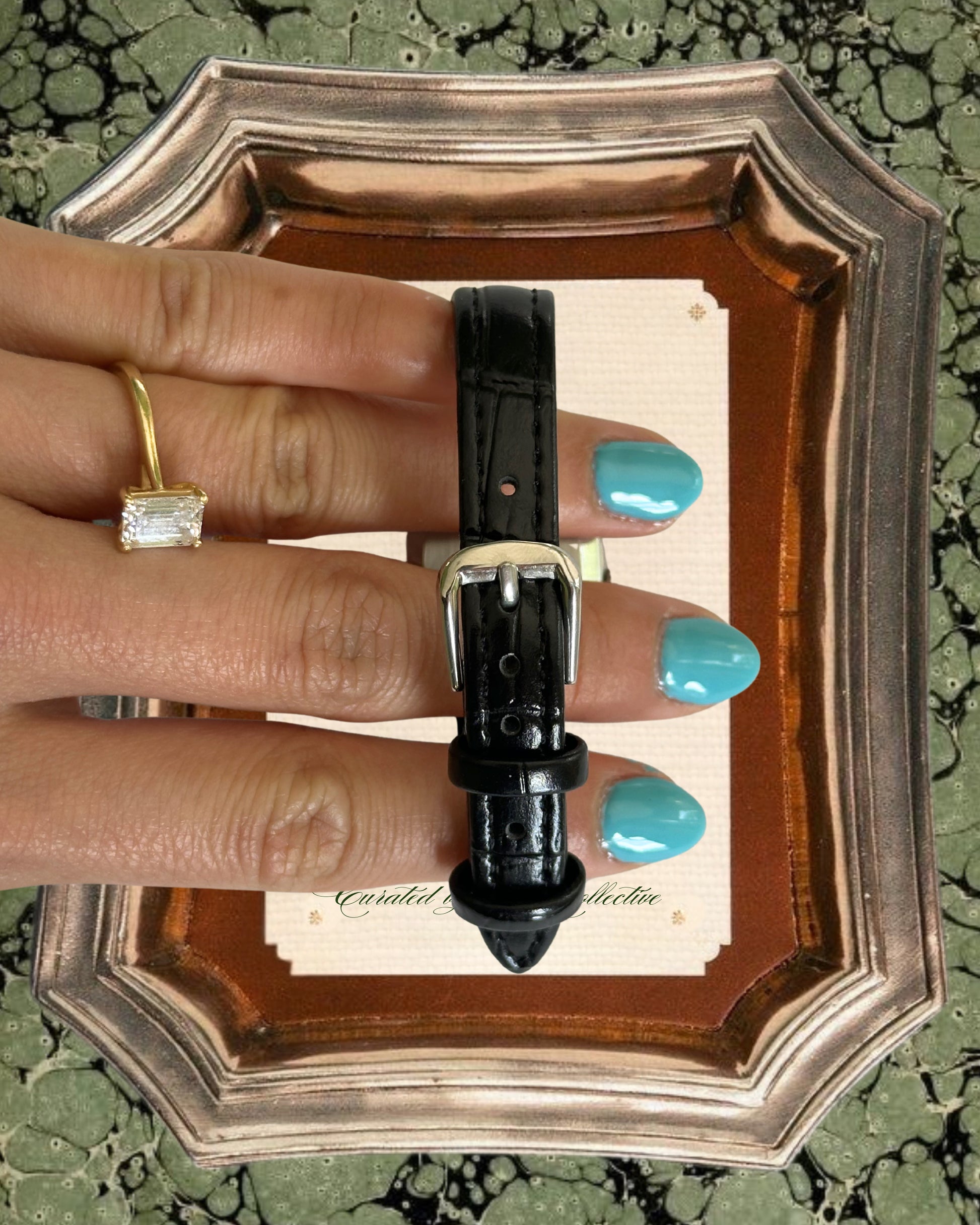 1980s Seiko square black leather quartz watch