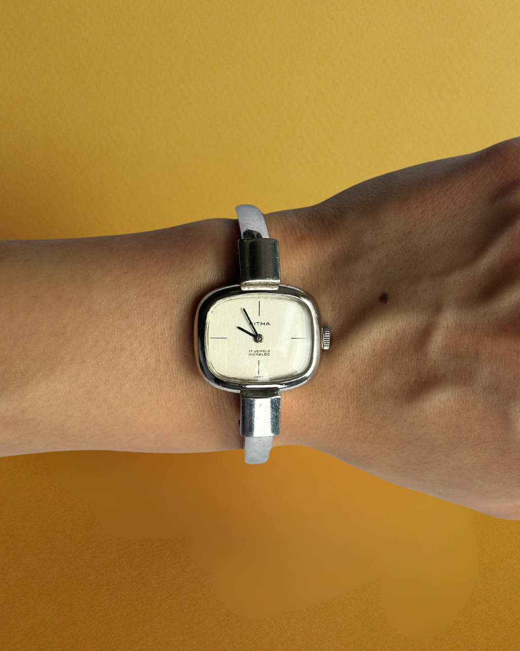 1970s Ritma silver tone bangle mechanical watch