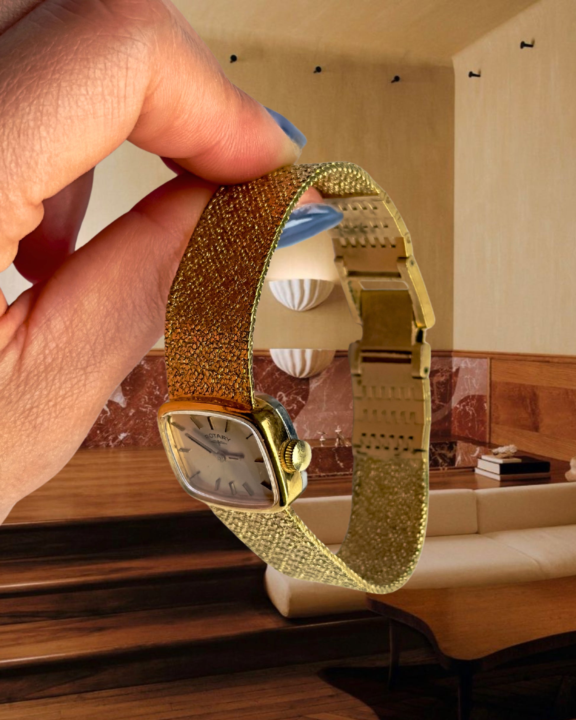1970s Rotary Gold-Plated Mesh-Style Mechanical Watch