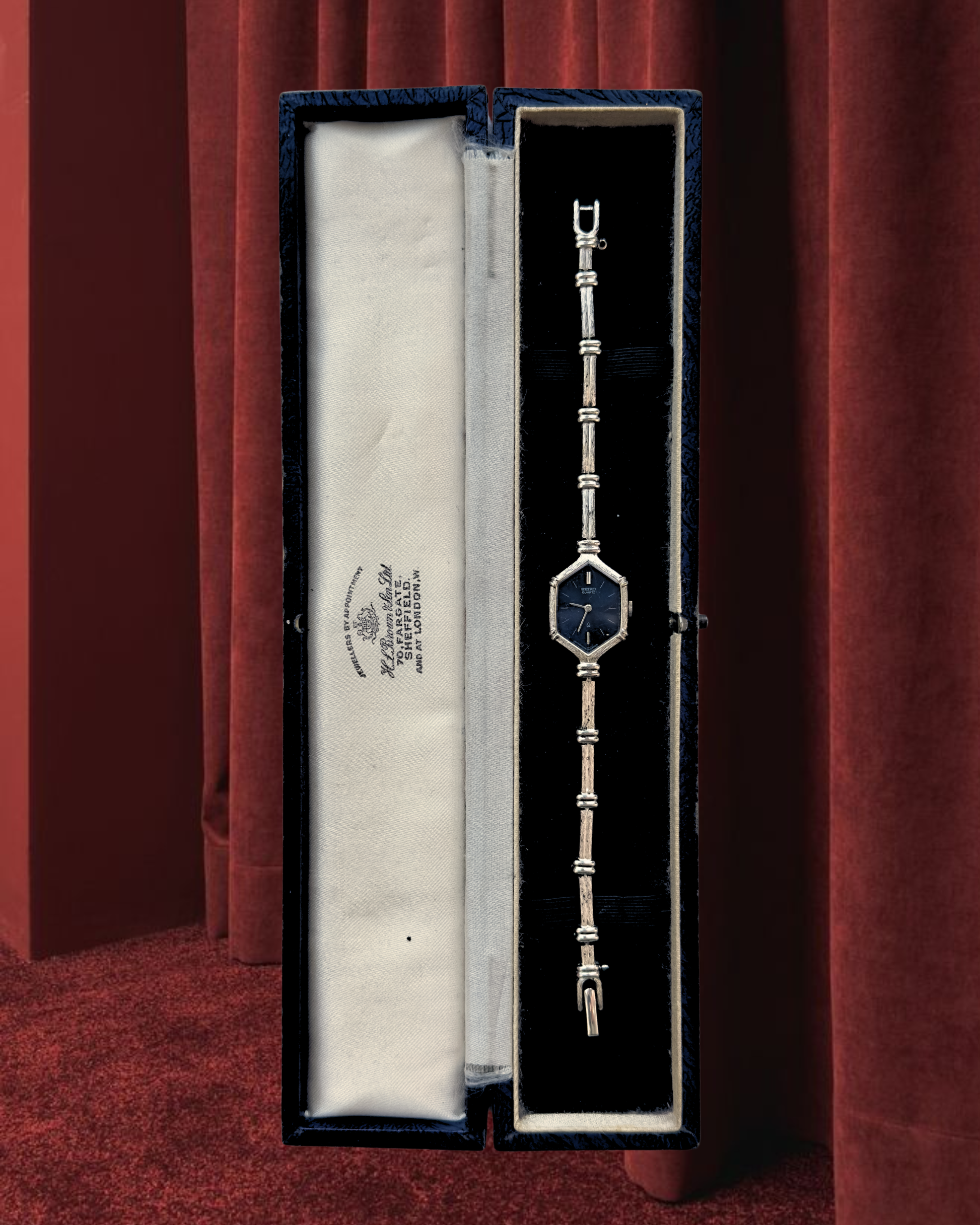 1980s Seiko blue hexagon silver-plated quartz watch