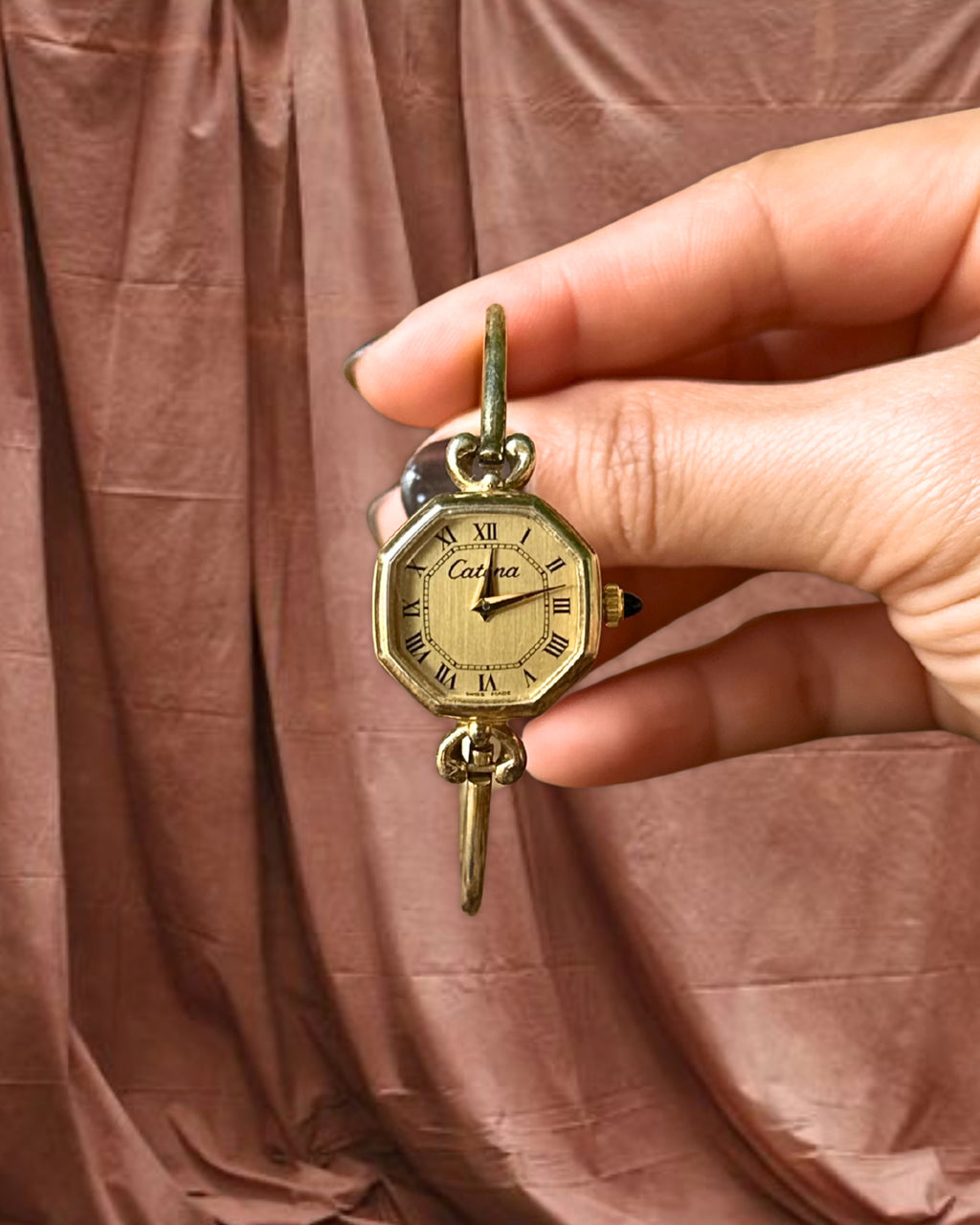 1970s Catena Octagon Gold-Plated Bangle Mechanical Watch