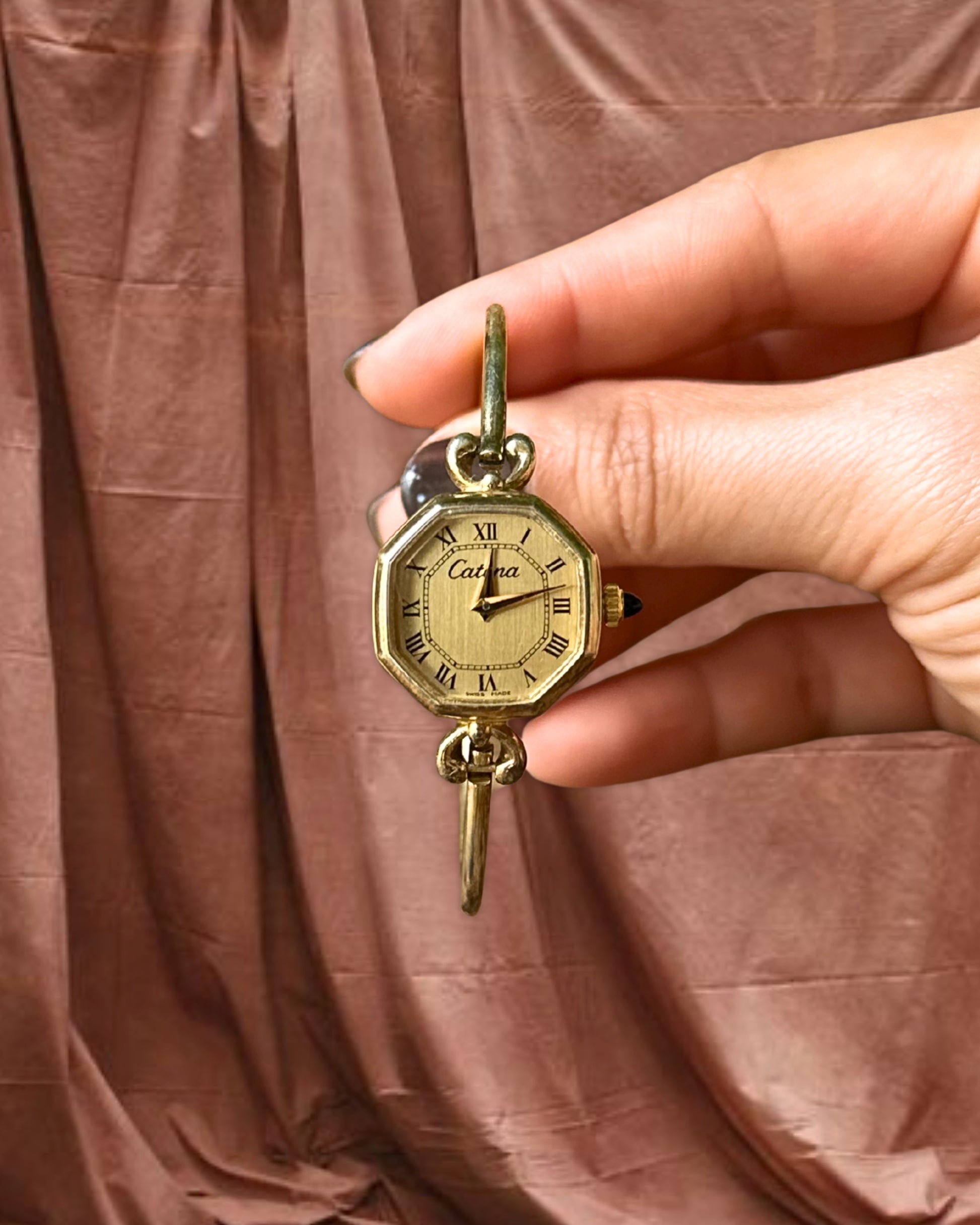 1970s Catena Octagon Gold-Plated Bangle Mechanical Watch