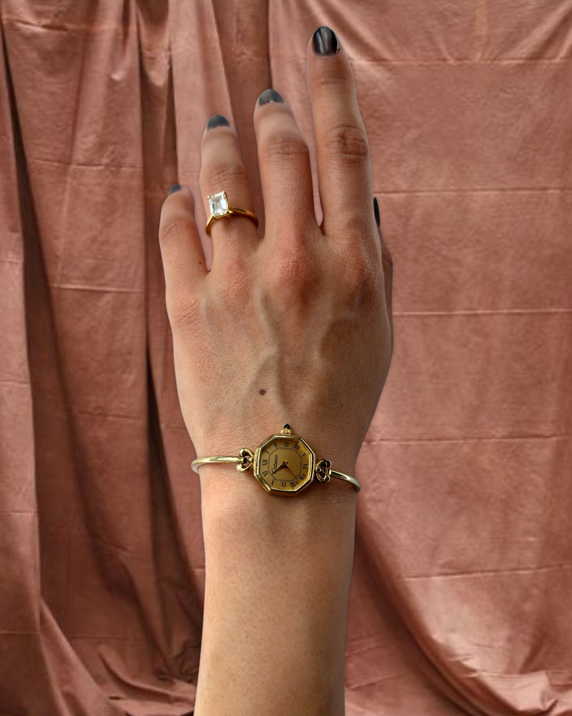 1970s Catena Octagon Gold-Plated Bangle Mechanical Watch
