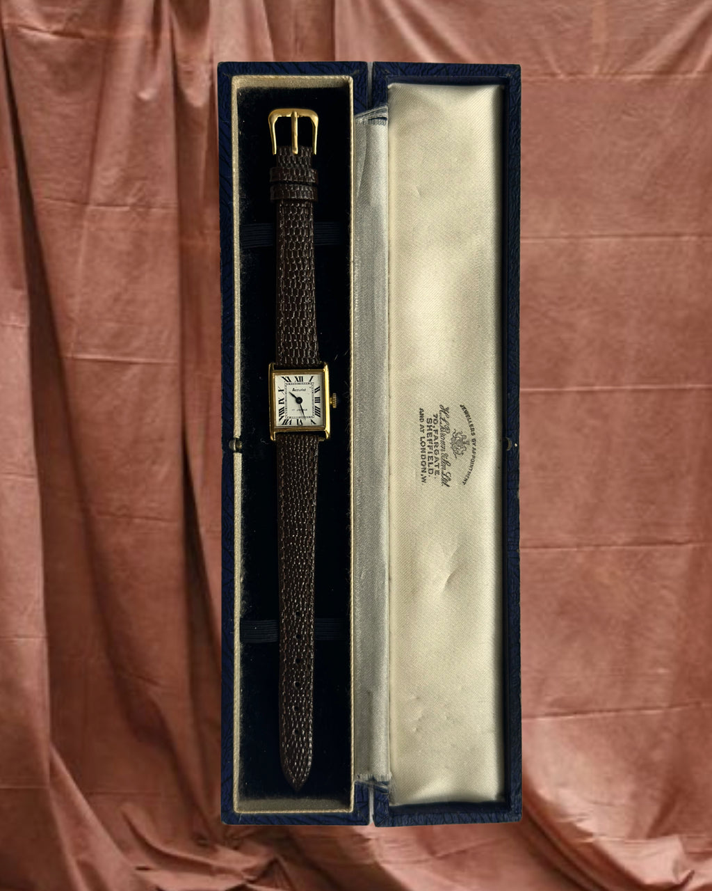 1970s Accurist Square Brown Leather Mechanical Watch