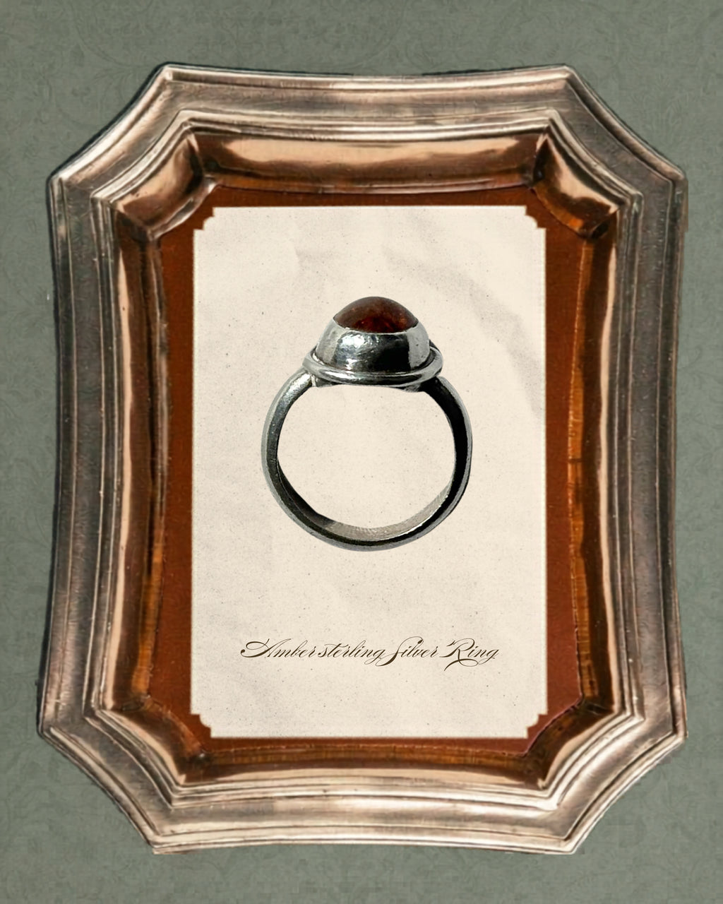 Amber chunky sterling silver ring