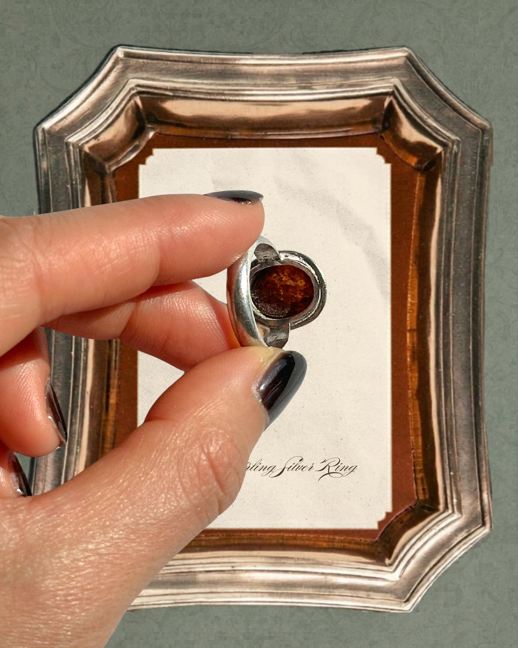 Amber chunky sterling silver ring