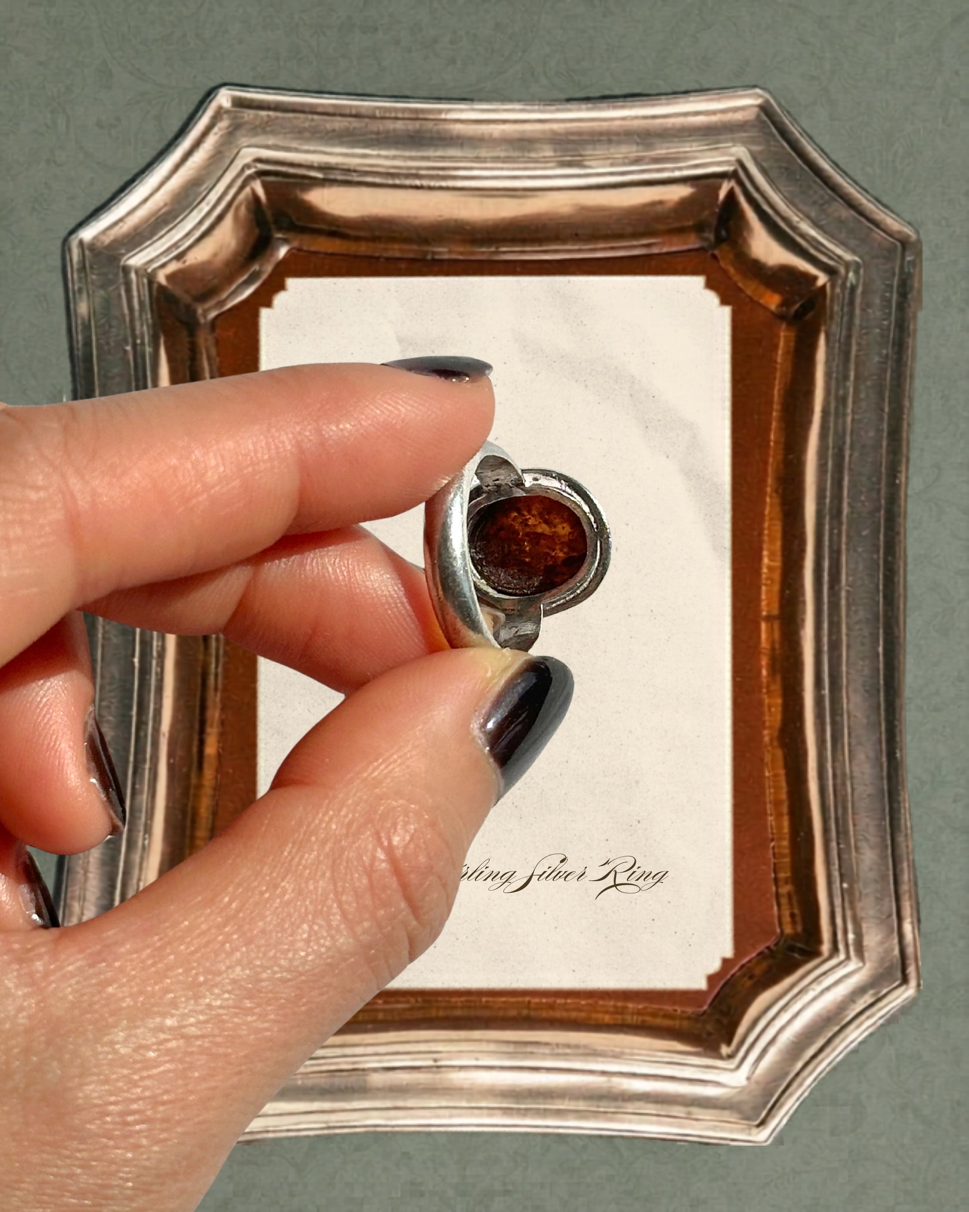 Amber chunky sterling silver ring